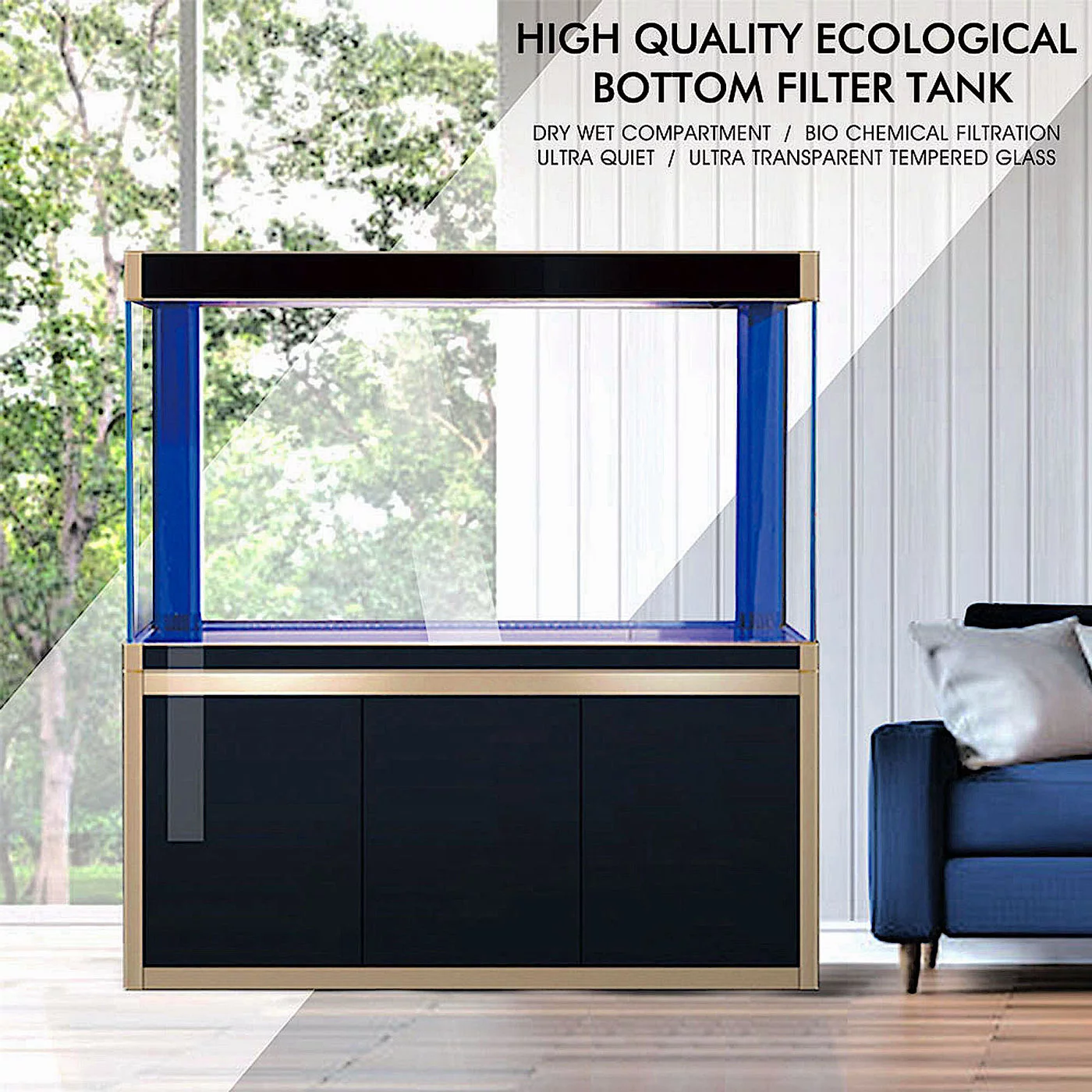 Aqua Dream 175 Gallon Tempered Glass All-in-one Aquarium Black and Gold