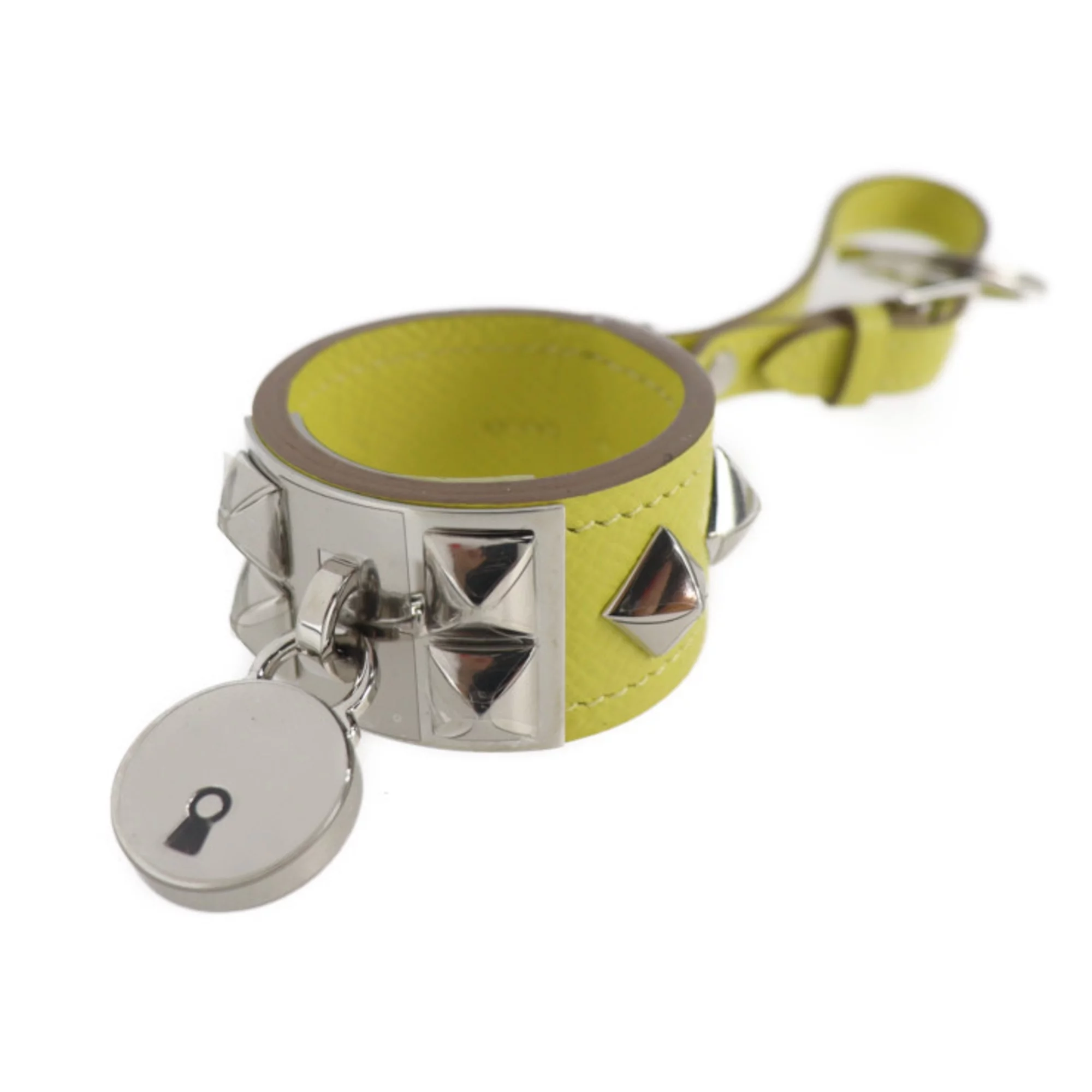 Pre-Owned HERMES Hermes Collierd Cyan Charm Vaux Epsom Yellow Silver Metal Fitting A Engraved Bag (Good)