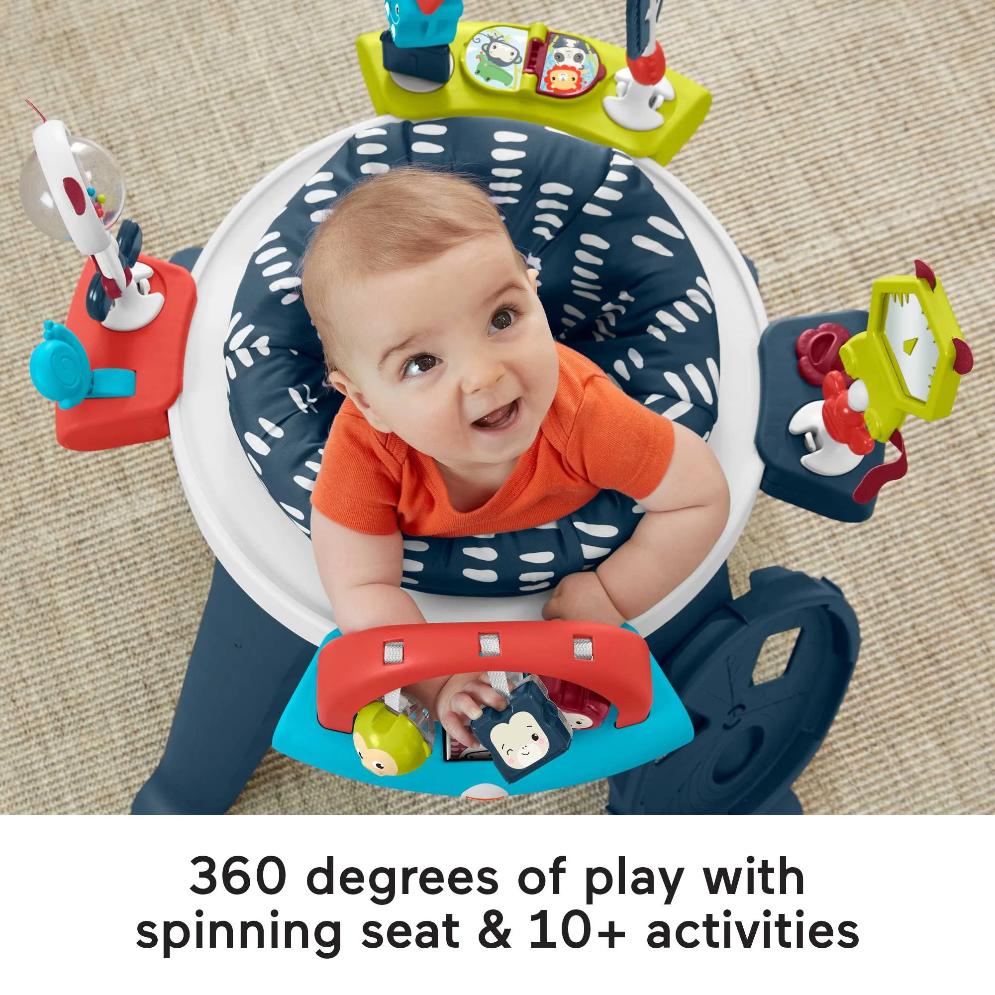 Fisher-Price 3-in-1 Spin & Sort Infant Activity Center and Toddler Play Table, Navy Dashes- Unisex
