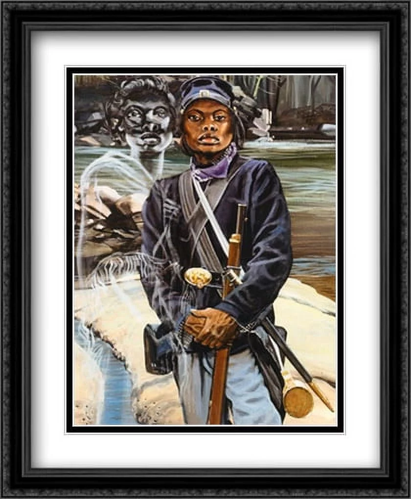 Female Buffalo Soldier 2x Matted 22x28 Large Black Ornate Framed Art Print by J. Jones