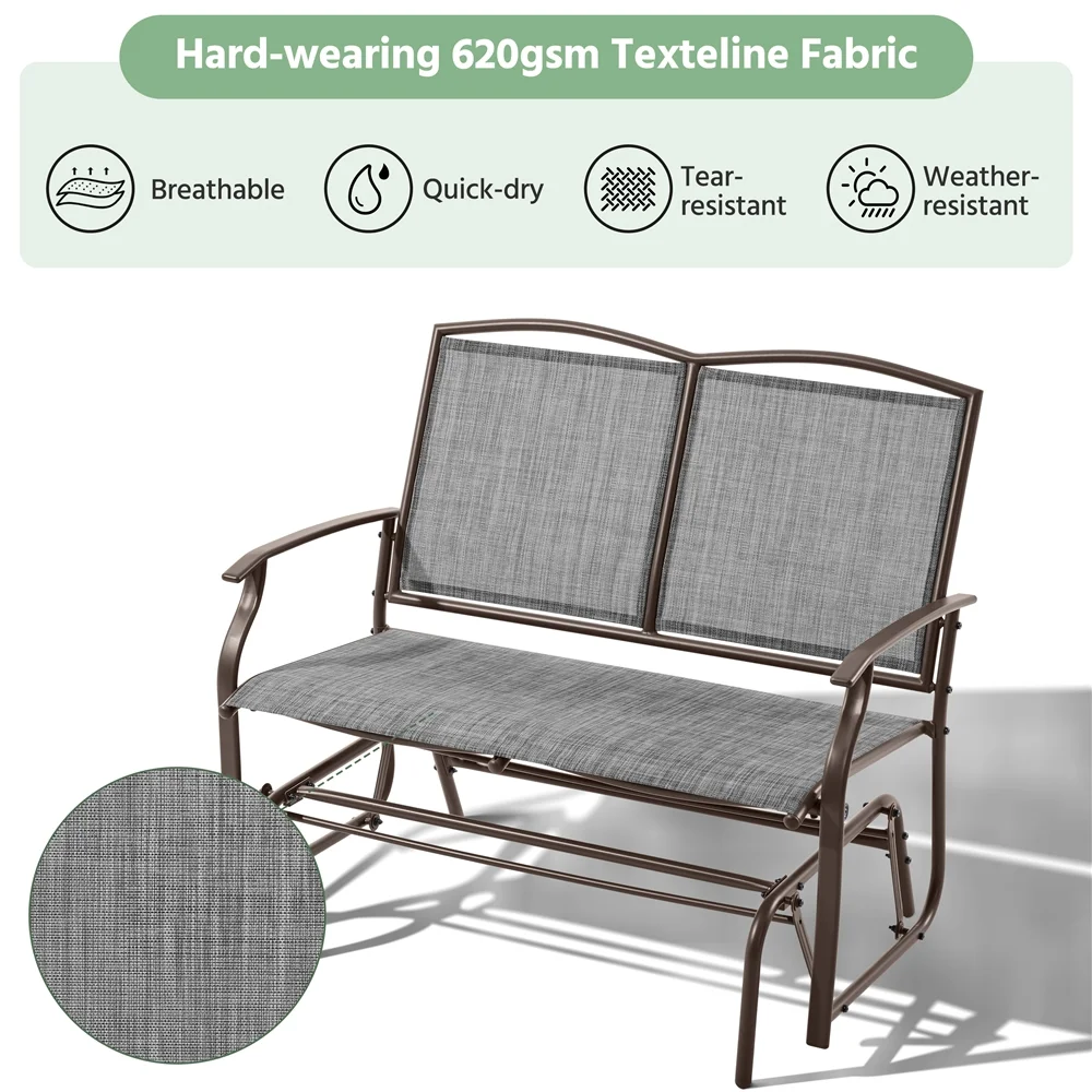 Topeakmart 2-Person Patio Swing Glider Bench Texteline with Steel Frame, Gray
