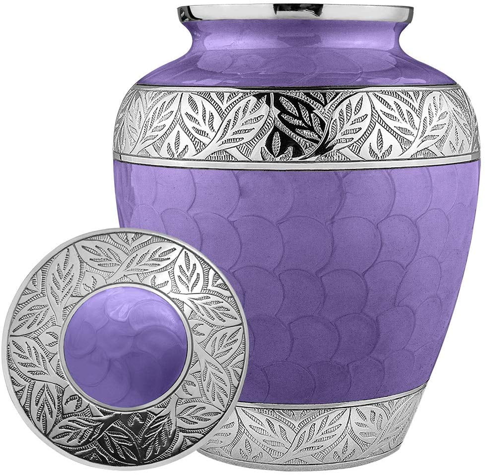 Trupoint Memorials Silver Linings Lavender Large Adult Urns For Cremation Ashes In Home, For up to 200 lb Person with Velvet Bag