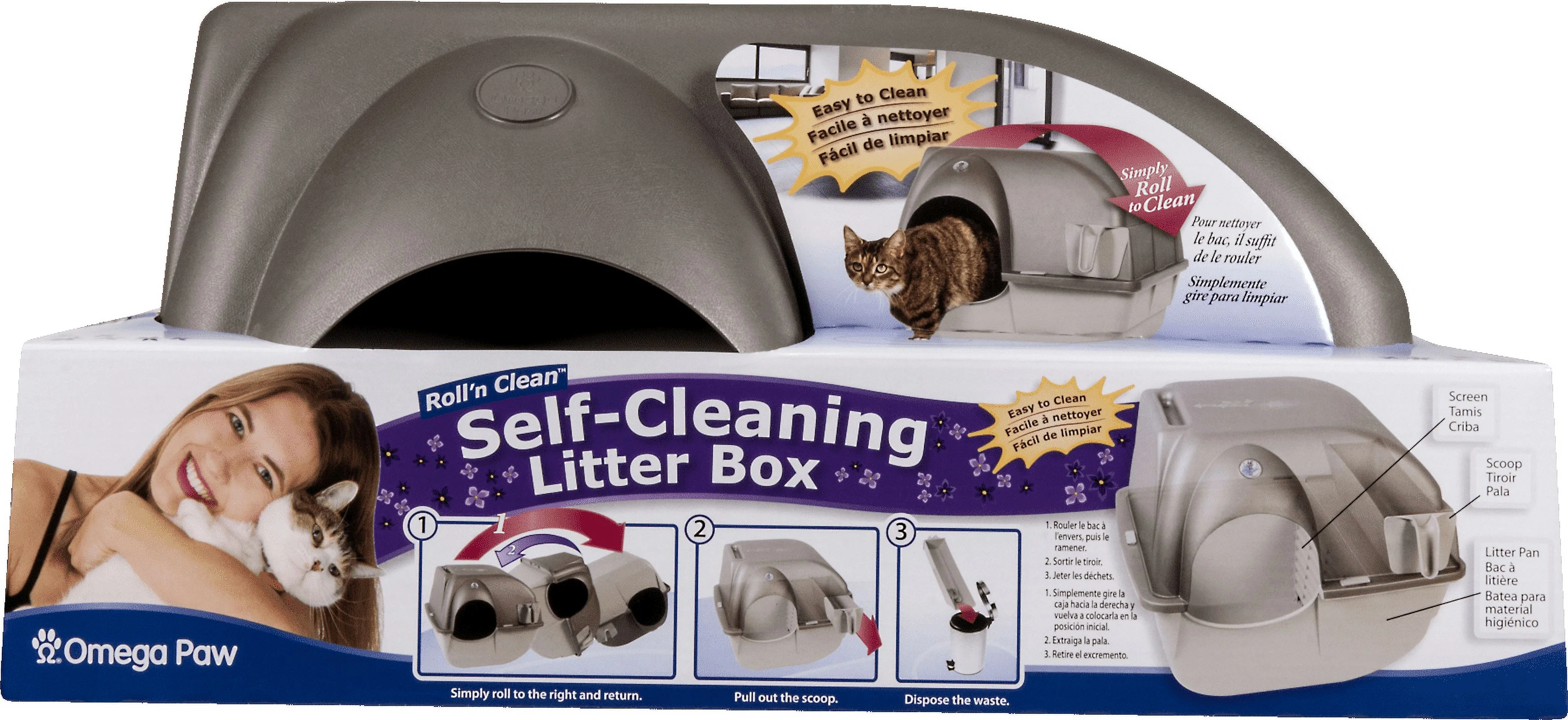 Omega Paw Roll’n Clean Self Cleaning Litter Box with Slide-Out Tray and Durable Construction (Regular, Brown)