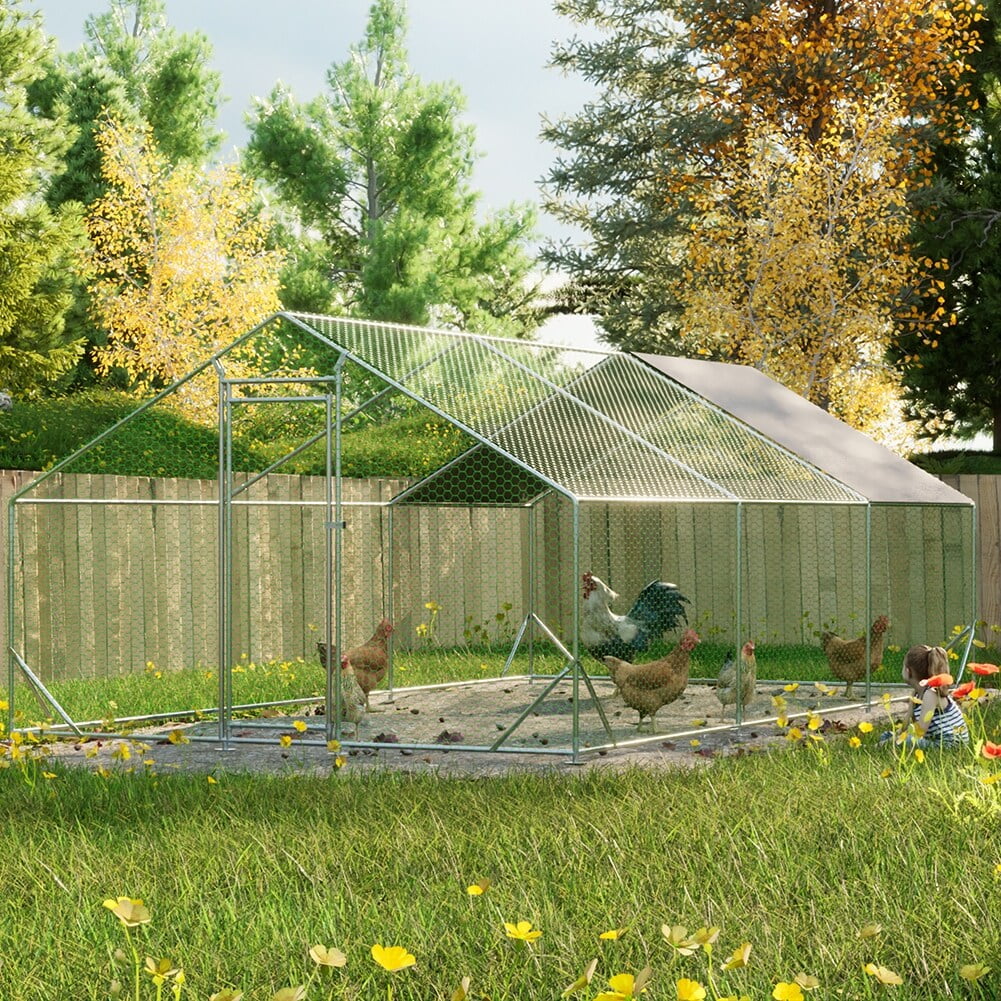 Outdoor Large Metal Chicken Run Coop with 1 piece of Waterproof Cove L