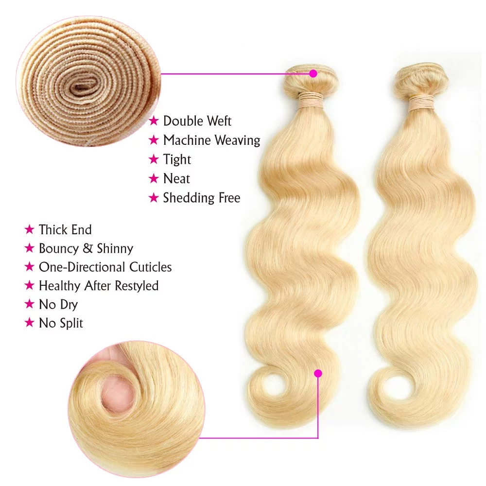 Beauhair 613 Bundles With Closure Human Hair Body Wave Blonde Bundles With Closure 3 Bundles With Transparent Color Lace Closure 4x4 Brazlian Remy Hair 16”18”20”With 14” Inch Closure Total 350 Gram