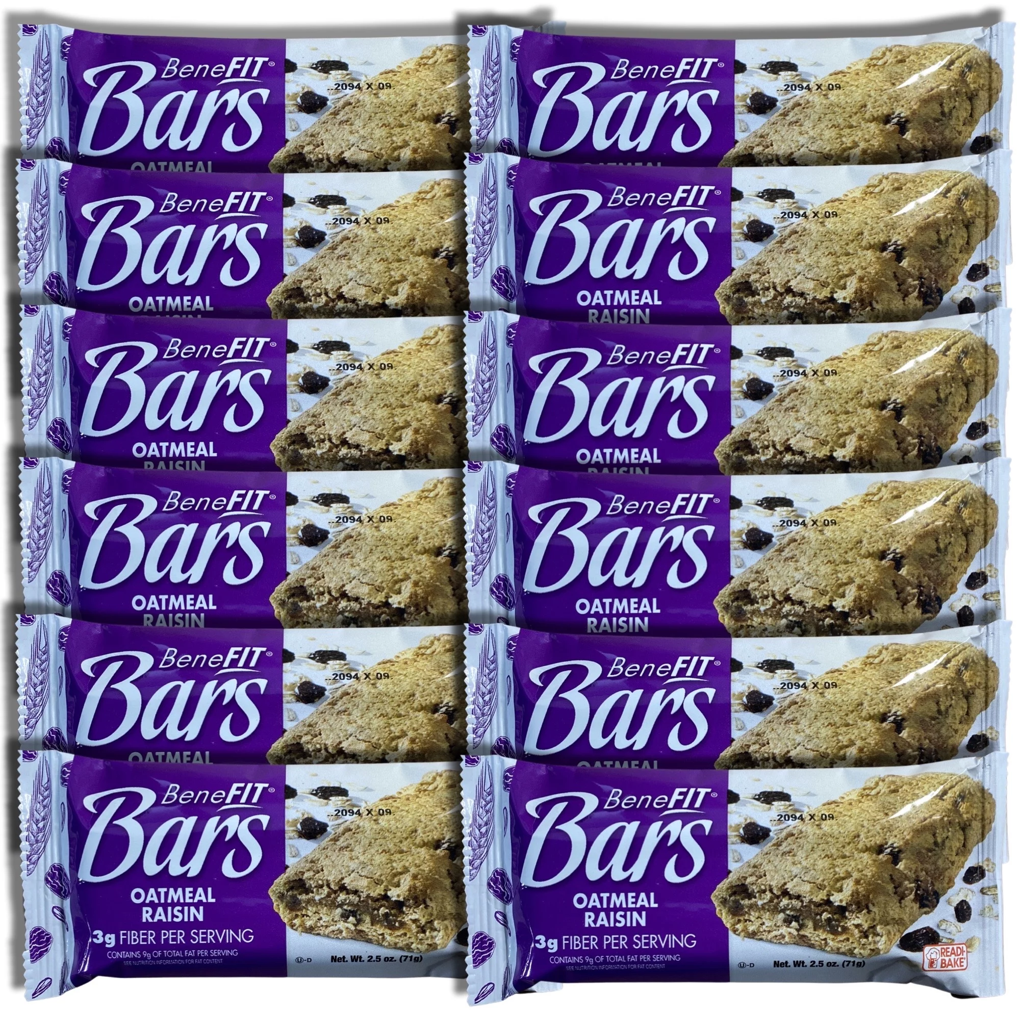 Oatmeal Raisin BeneFit Bars by Readi-Bake Bundled by Tribeca Curations | 2.5 Ounce | Value Pack of 12