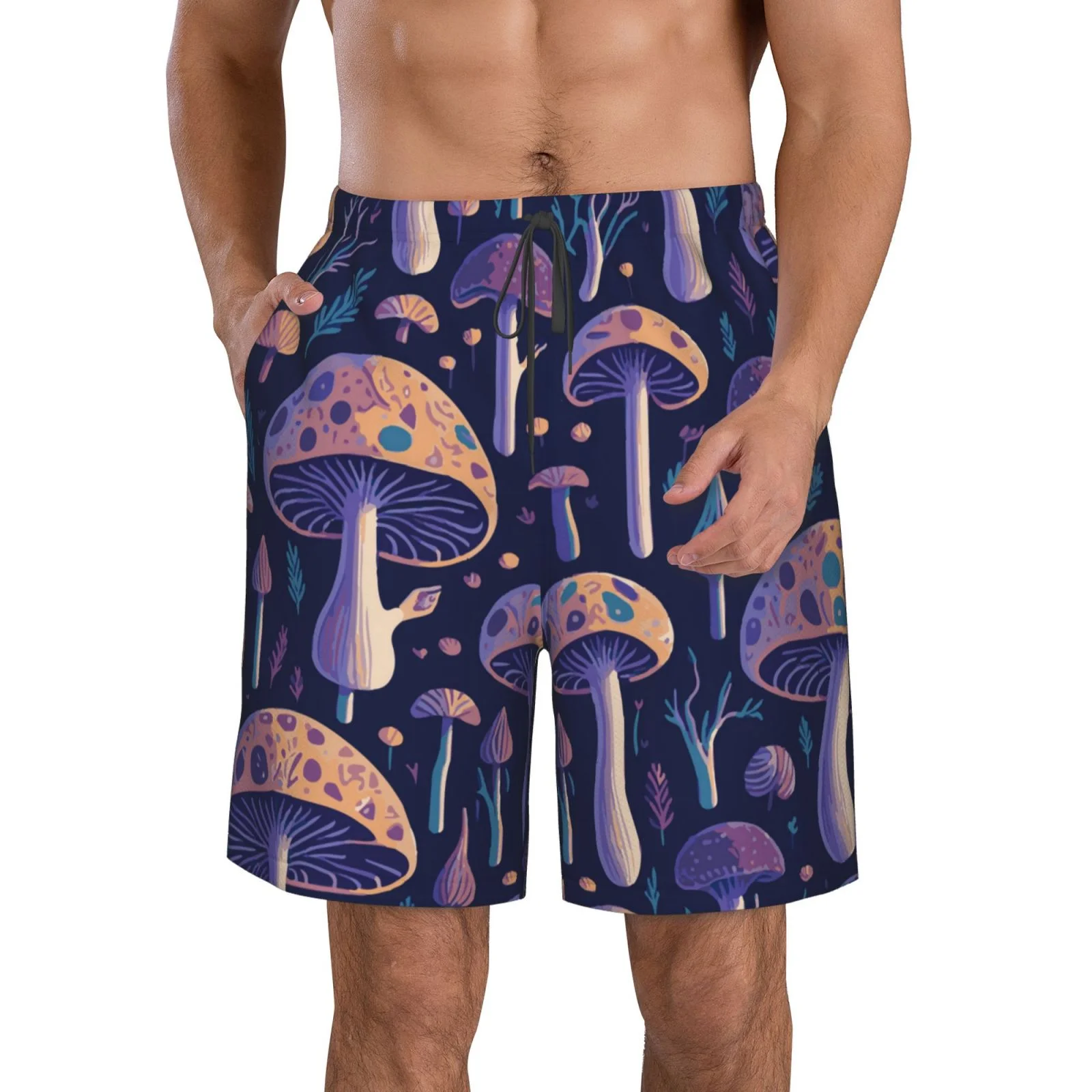 Lukts Floral Hippie Mushrooms Mens Swim Trunks Quick Dry Swim Shorts With Funny Beach Shorts