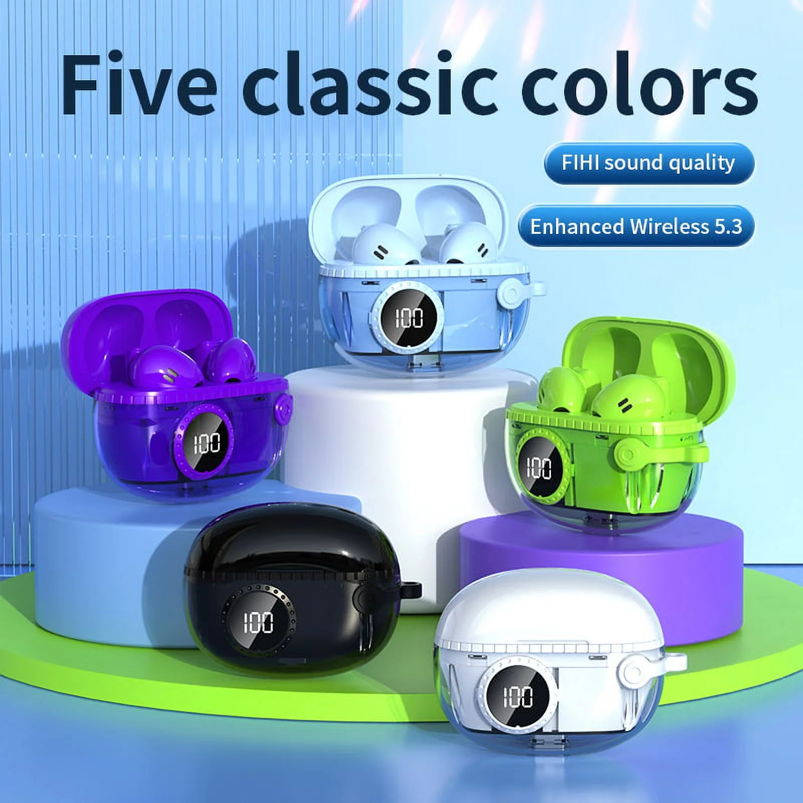 Earphones Wireless Bluetooth 5.3 Earbuds headphone Headset Bluetooth Earbuds Wireless Headphones-Green