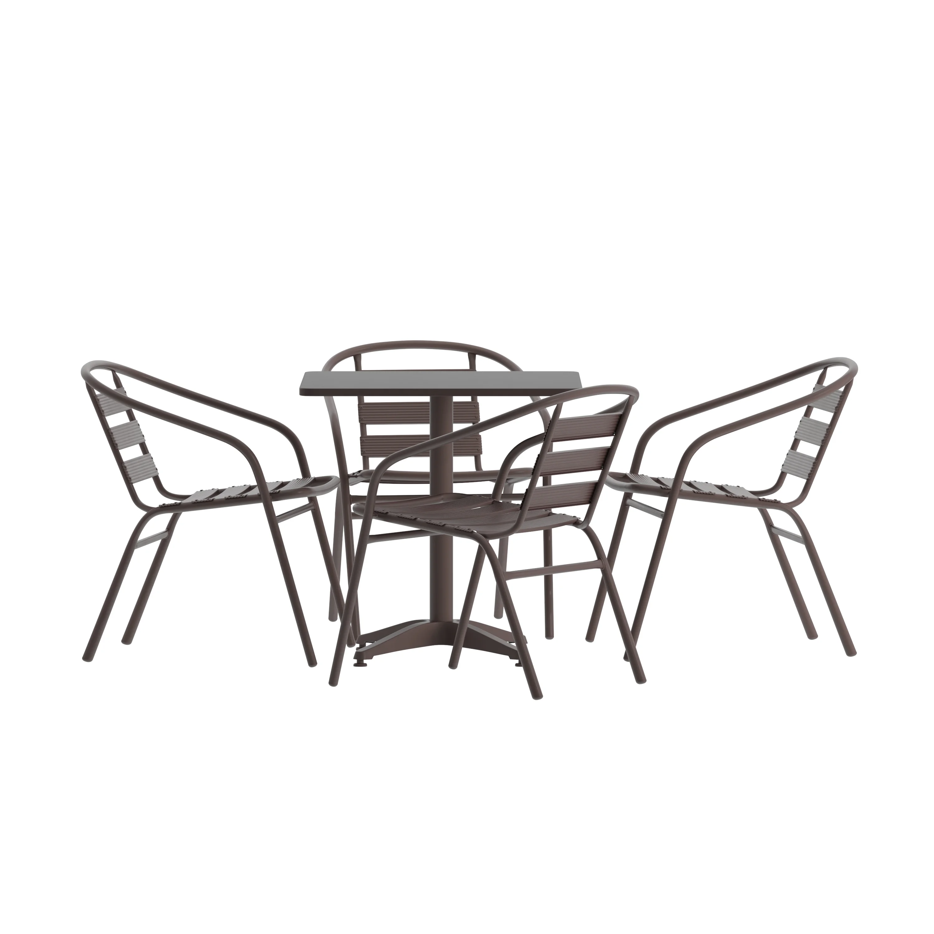 BizChair 27.5'' Bronze Square Aluminum Indoor-Outdoor Table Set with 4 Bronze Slat Back Chairs