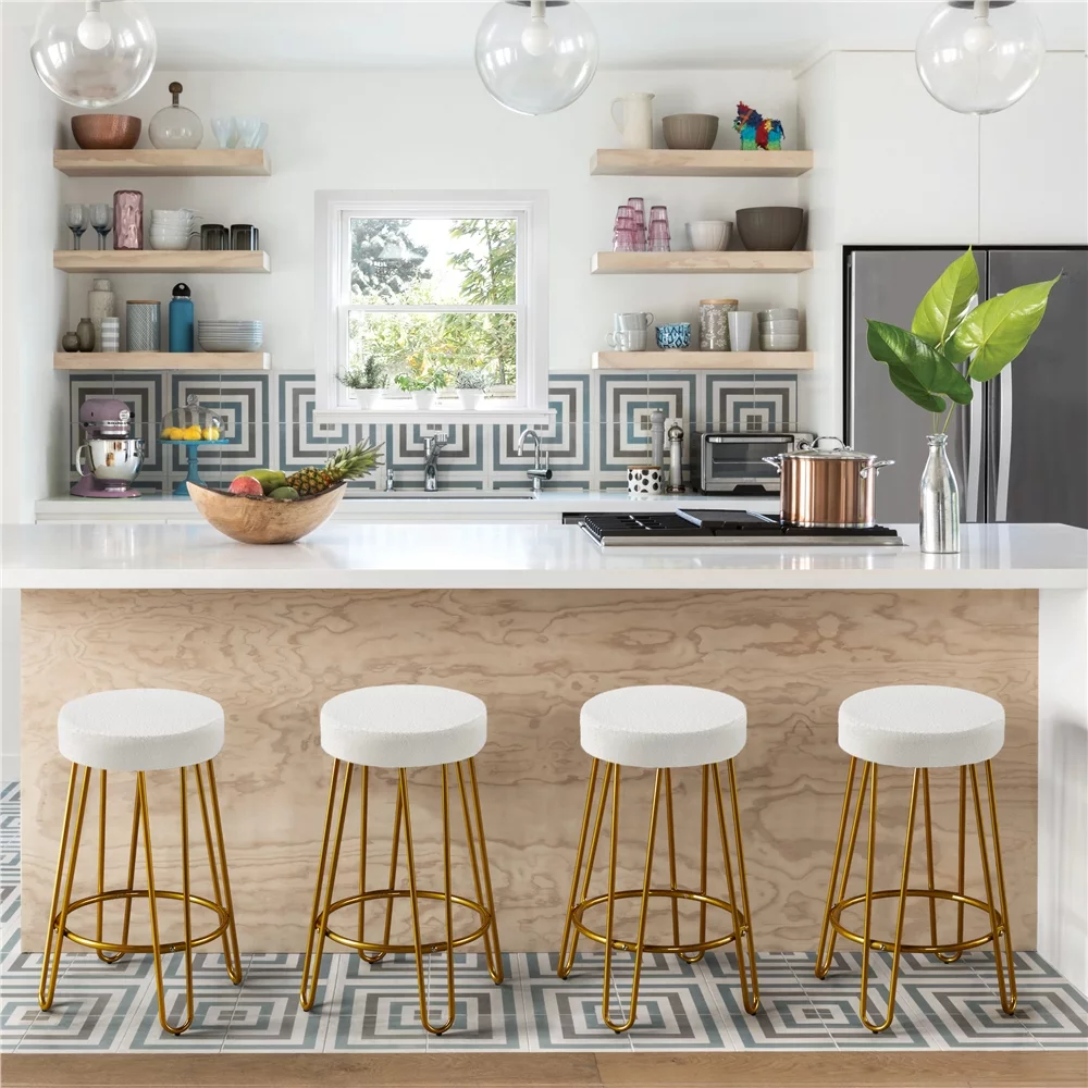 Yaheetech 2pcs 26.5'' H Upholstered Velvet Counter Stools, Ivory