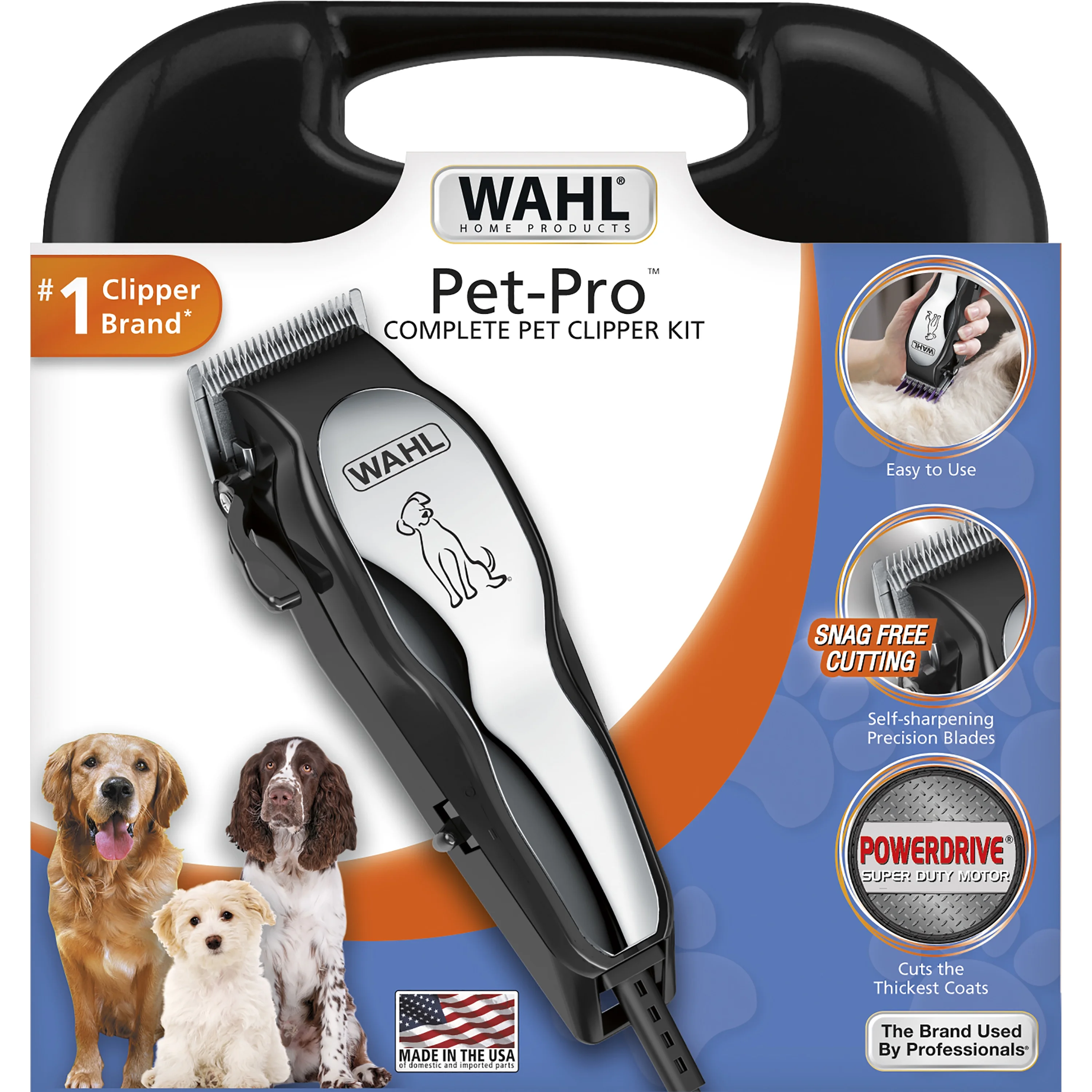 Wahl Pet-Pro, Complete Dog Hair Cutting Clipper Kit Model 9281-210, Silver/Black