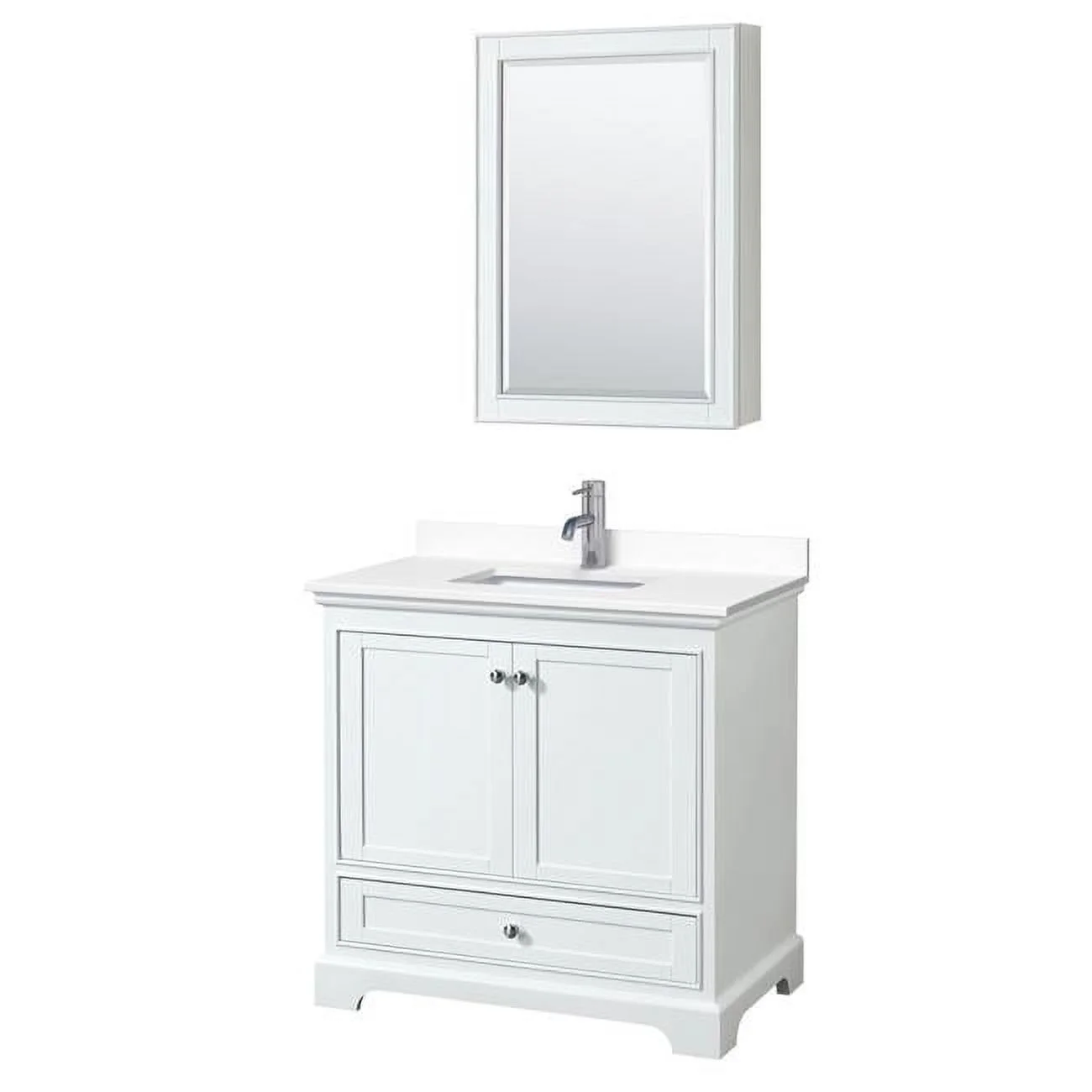 Deborah 36 in. Single Bathroom Vanity, White Cultured Marble Countertop, Undermount Square Sink, Medicine Cabinet, White