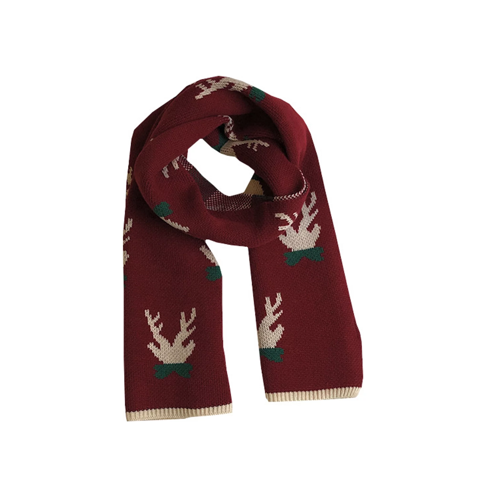 Women/Men Christmas Knit Scarf, Elk Christmas Tree Print Long Winter Warm Wrap Shawl Scarves