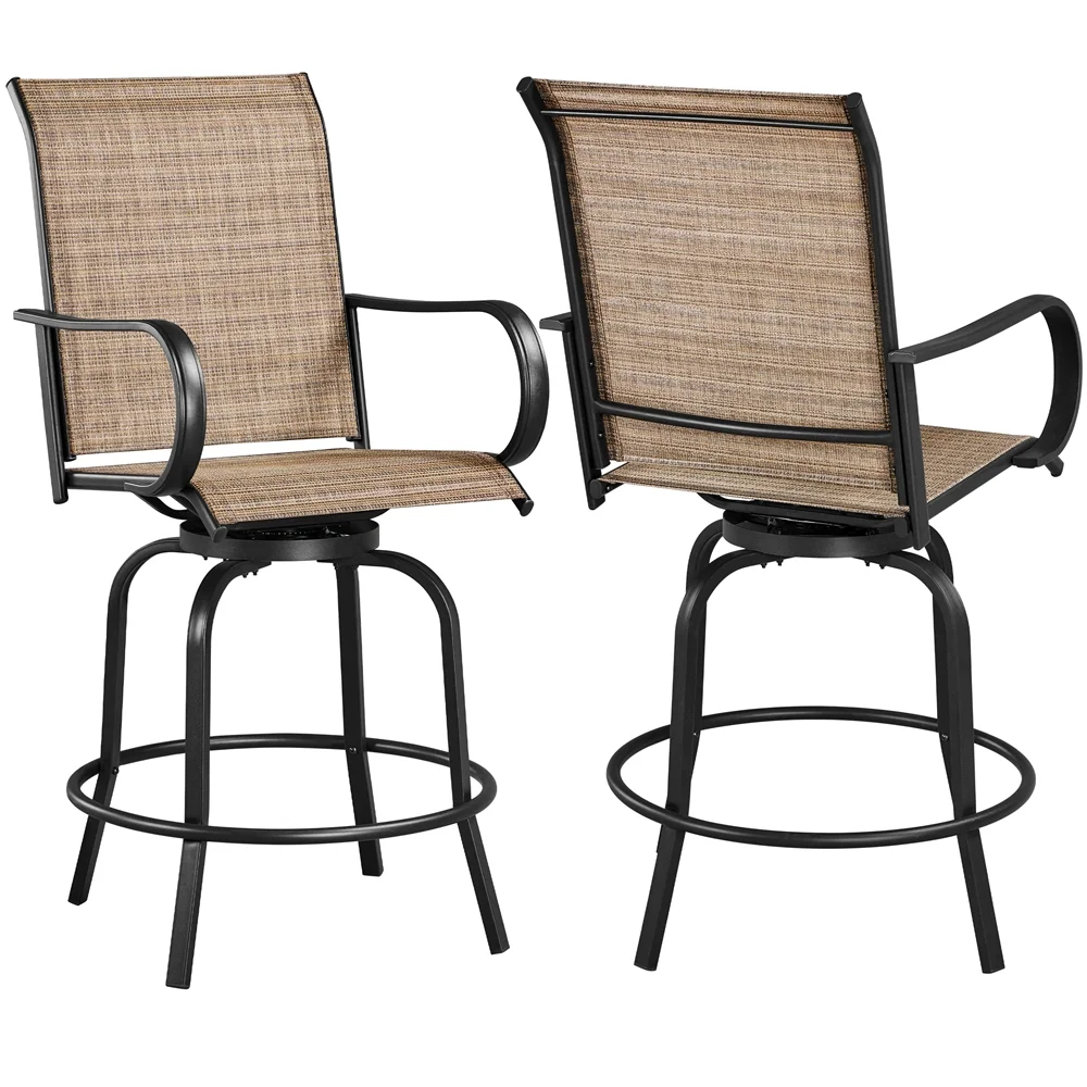 Yaheetech 2-piece Patio Swivel Texteline Bistro Chairs with High Back, Black/Brown
