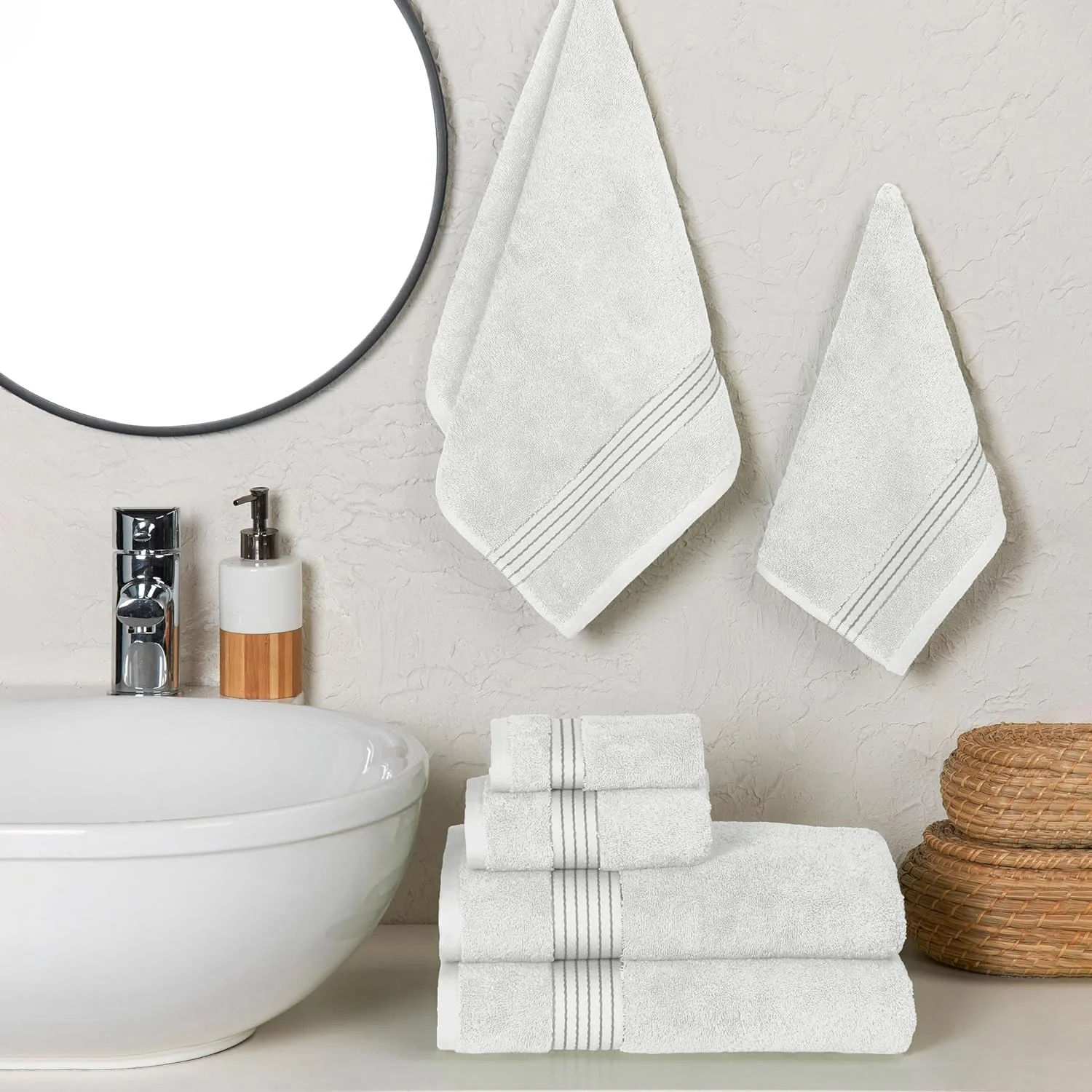 Elegant Comfort Cotton 6-Piece Towel Set Cotton Bathroom, White/Gray