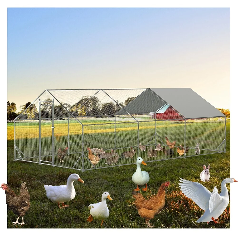 Outdoor Large Metal Chicken Run Coop with 1 piece of Waterproof Cove L