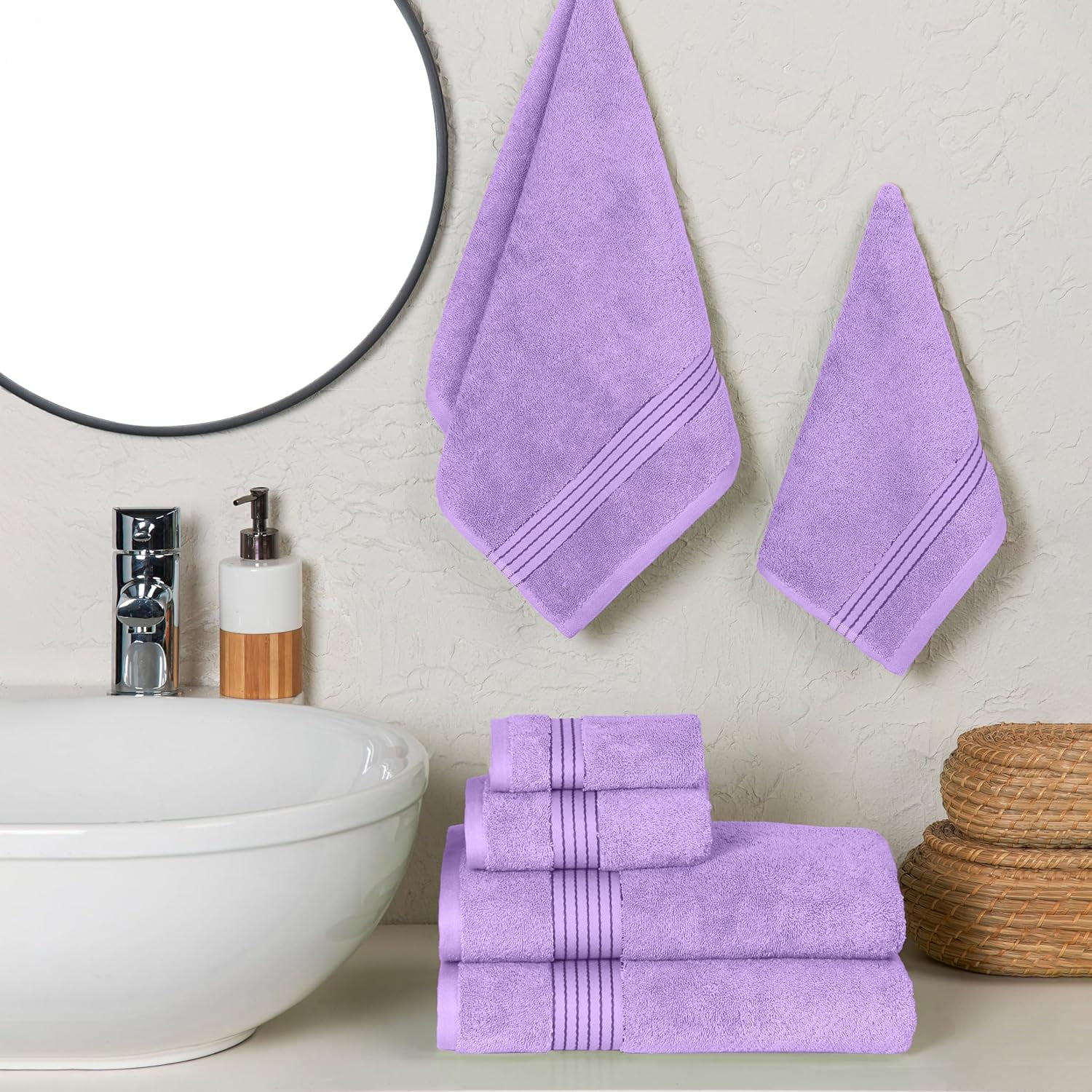 Hotel Quality Turkish Towel Set for Bathroom (6 Pcs Towel Set), Lilac