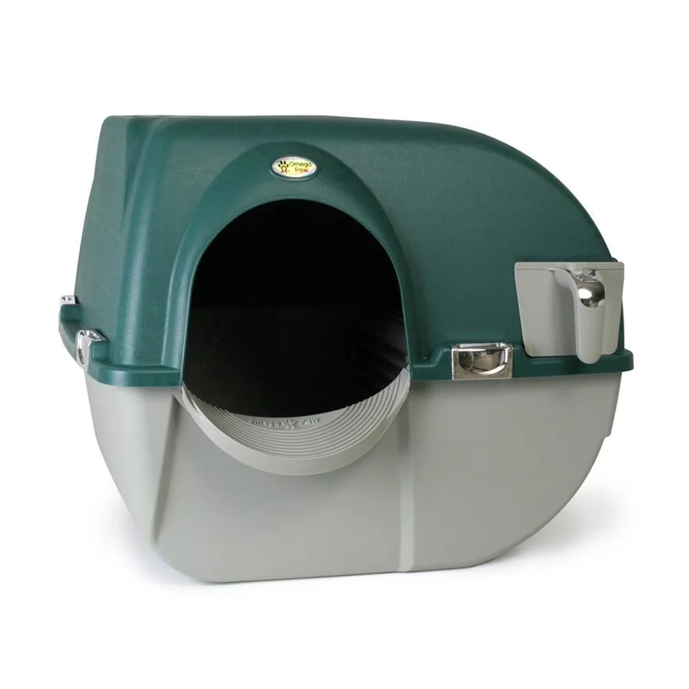 Omega Paw Enclosed No Scoop Self-Cleaning Litter Box & Paw Cleaning Mat