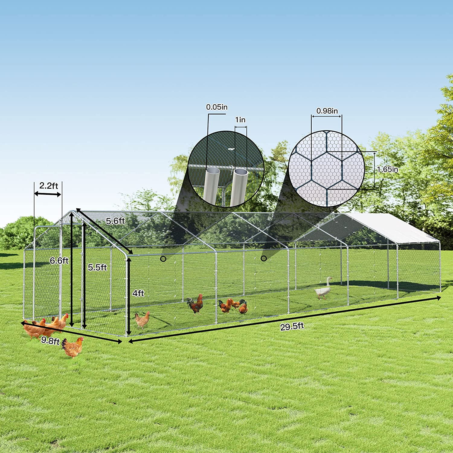 ALAULM Chicken Coops Large Metal Chicken Coops, Outdoor Walk-in Poultry Cage Chicken Run House Chicken Pen with Waterproof and UV Protection Cover for Outdoor