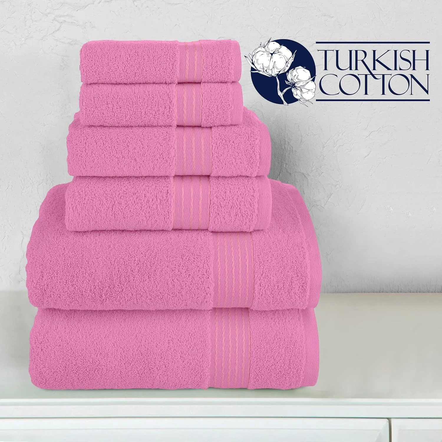 100% Turkish Carde Cotton 6 Piece Towel Set, 620 GSM Towels for Bathroom, Super Soft 2 Bath Towels 2 Hand Towels 2 Washcloths, Light Pink