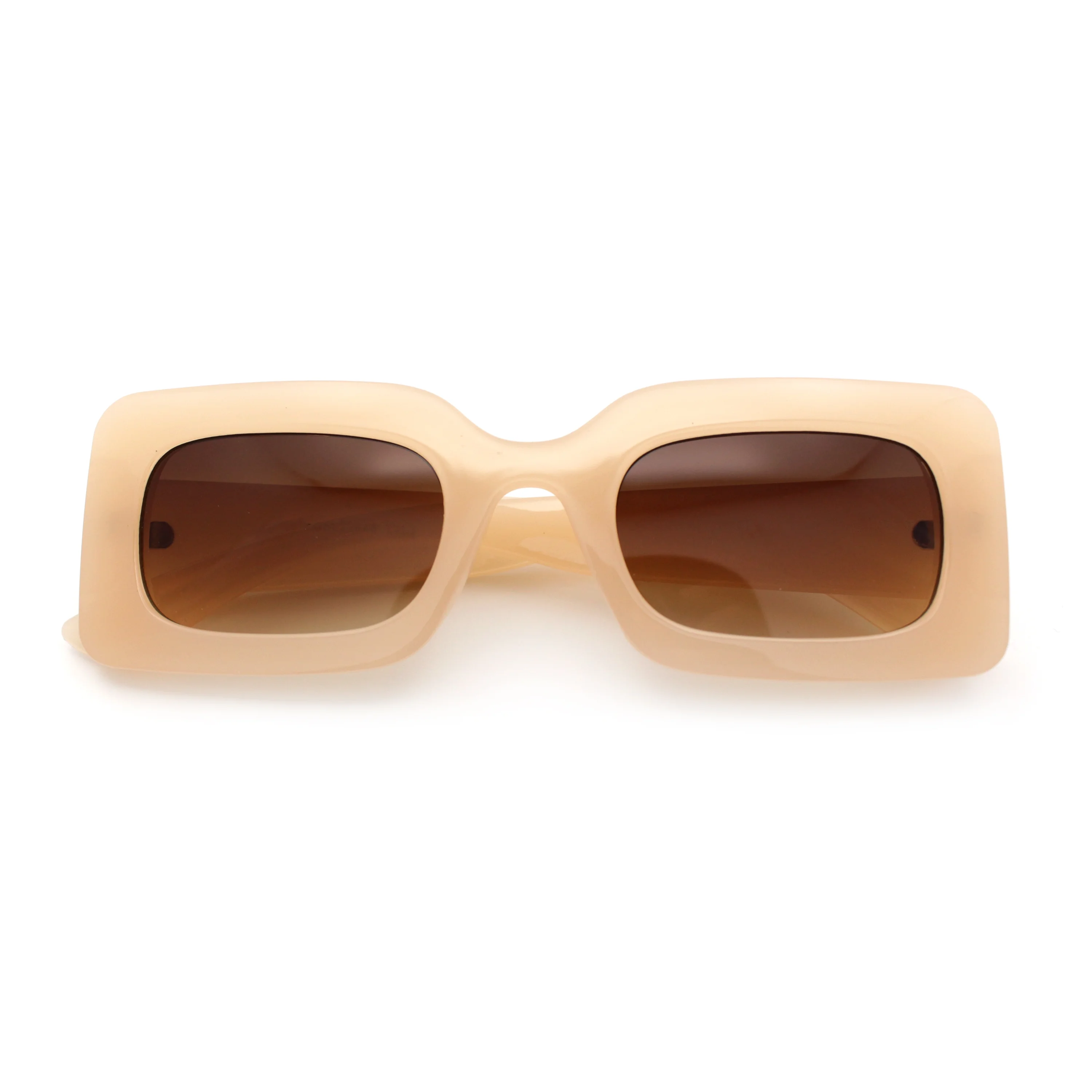 Womens Trendy Mod Narrow Rectangle Thick Plastic Retro Fashion Sunglasses Peach - Brown