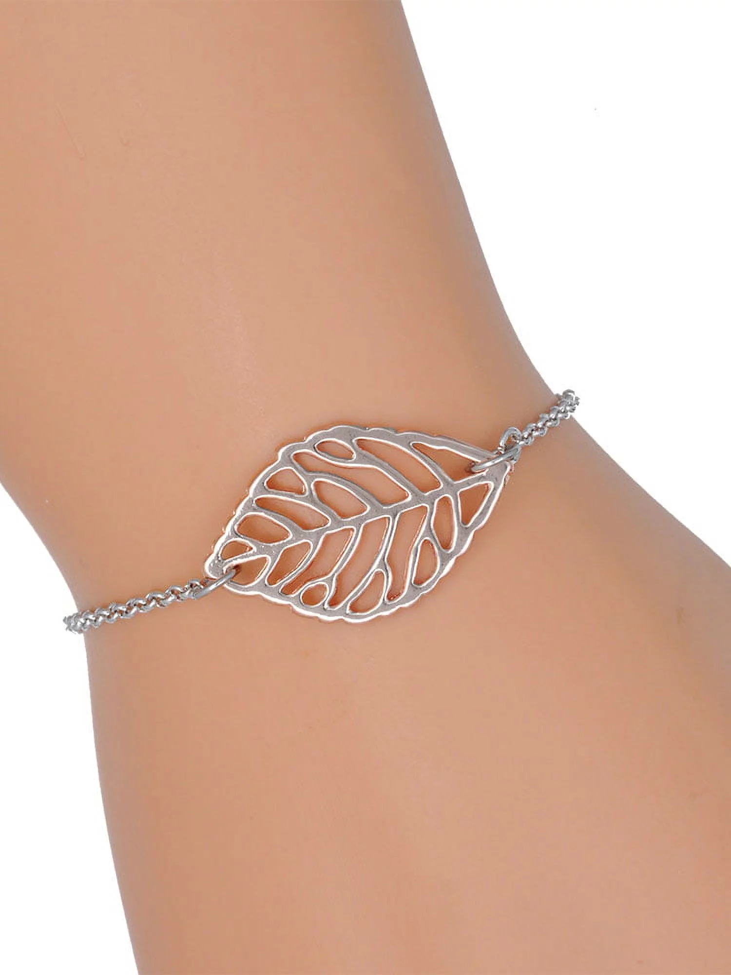 Delight Jewelry Tall Sitting Matte Black Cat - Silvertone Leaf Delicate Bracelet, 6.25+1.75