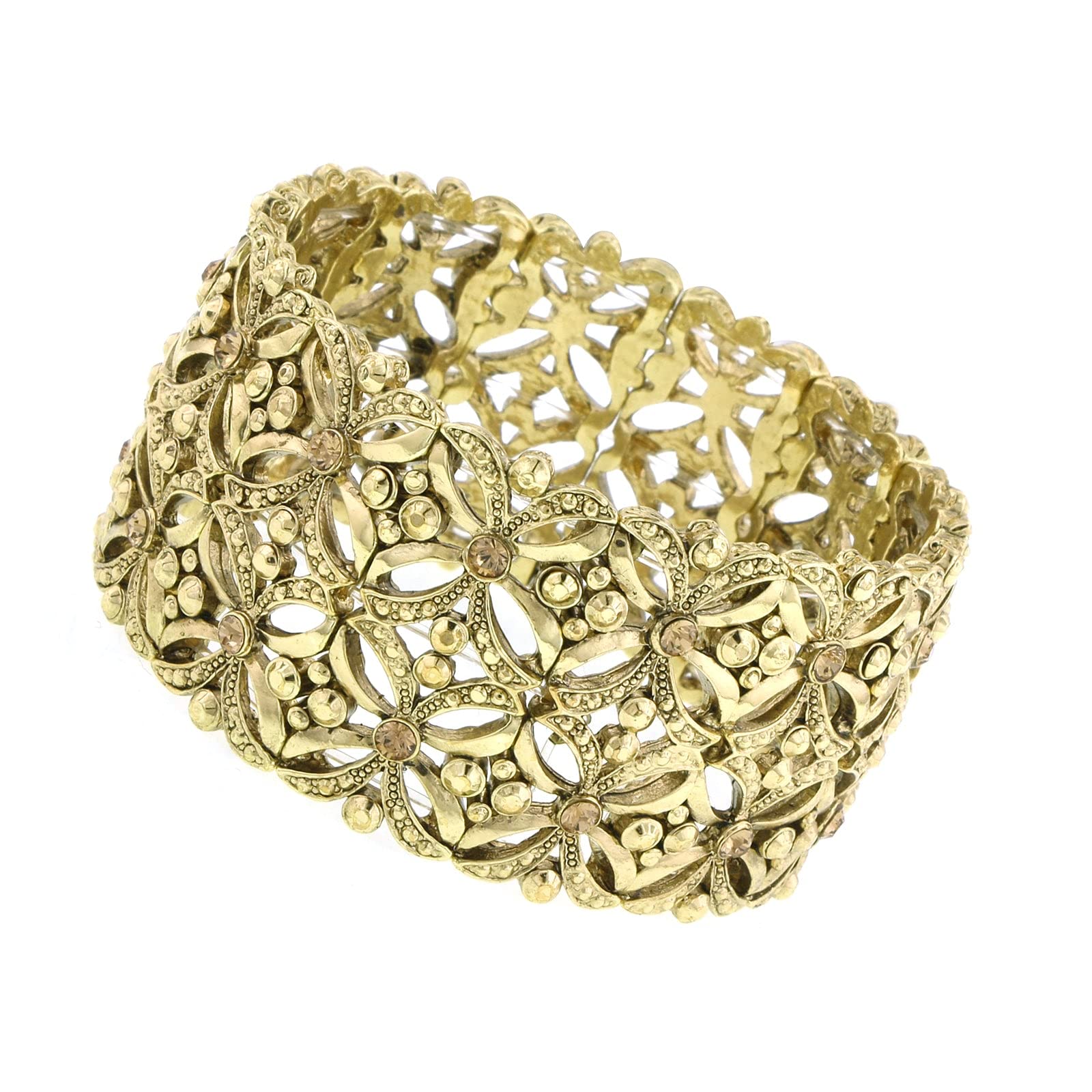 Tres Timeless Gold-Toned Garden Cuff Style Stretch Bracelet NEW