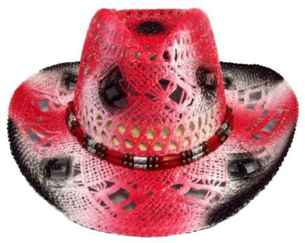 Cow Boy - Cow Girl - Rodeo- Western Straw Hats Red Color Uni-Sex Style -- FREE USA Shipping- (CowBg21)