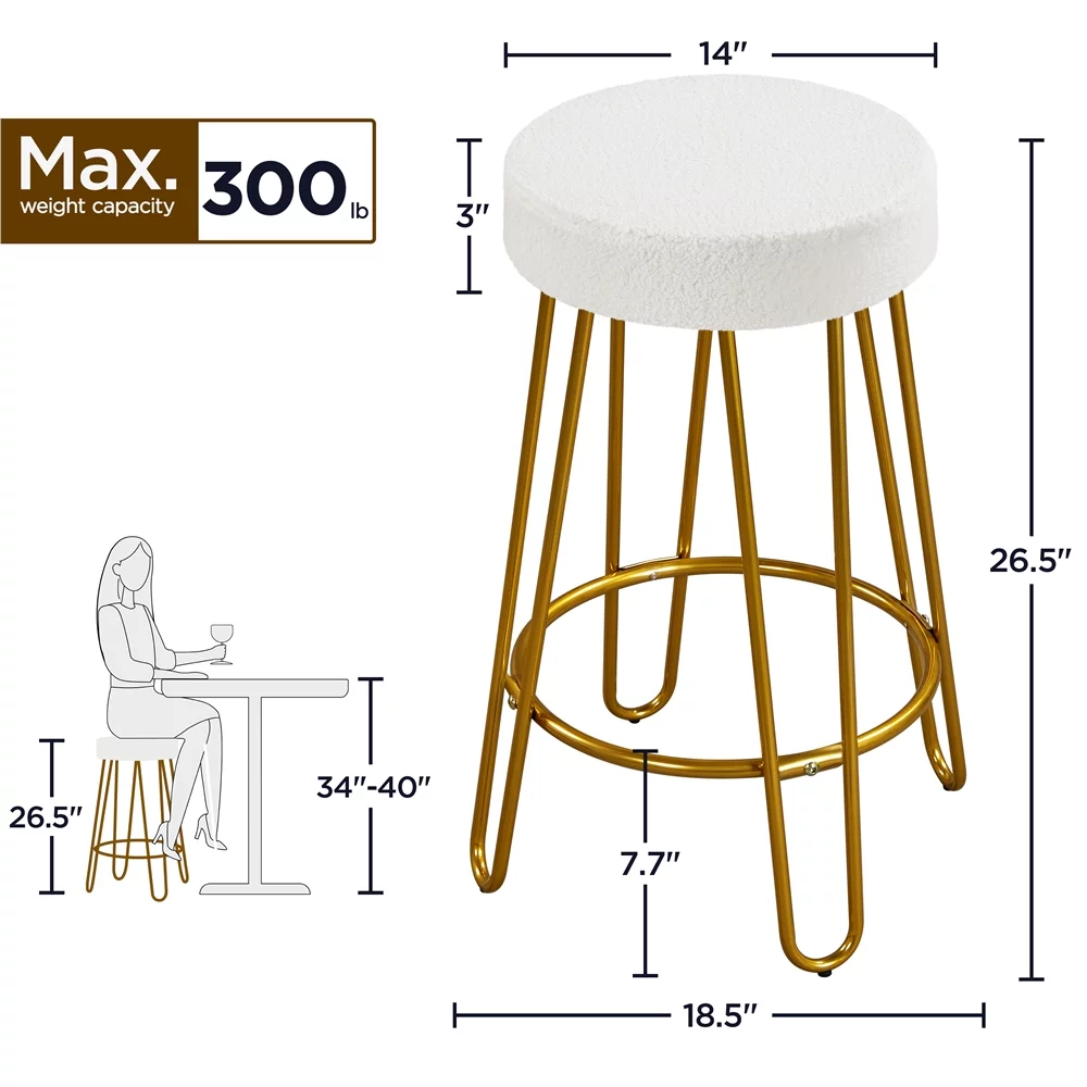 Yaheetech 2pcs 26.5'' H Upholstered Velvet Counter Stools, Ivory