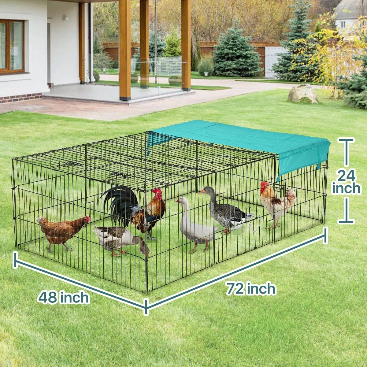 Dkeli Metal Chicken Coop Cage Walk-in Rabbit Enclosure Pen Outdoor Backyard Chicken Run Pen with Waterproof Cover for Rabbit Duck Hen, 72