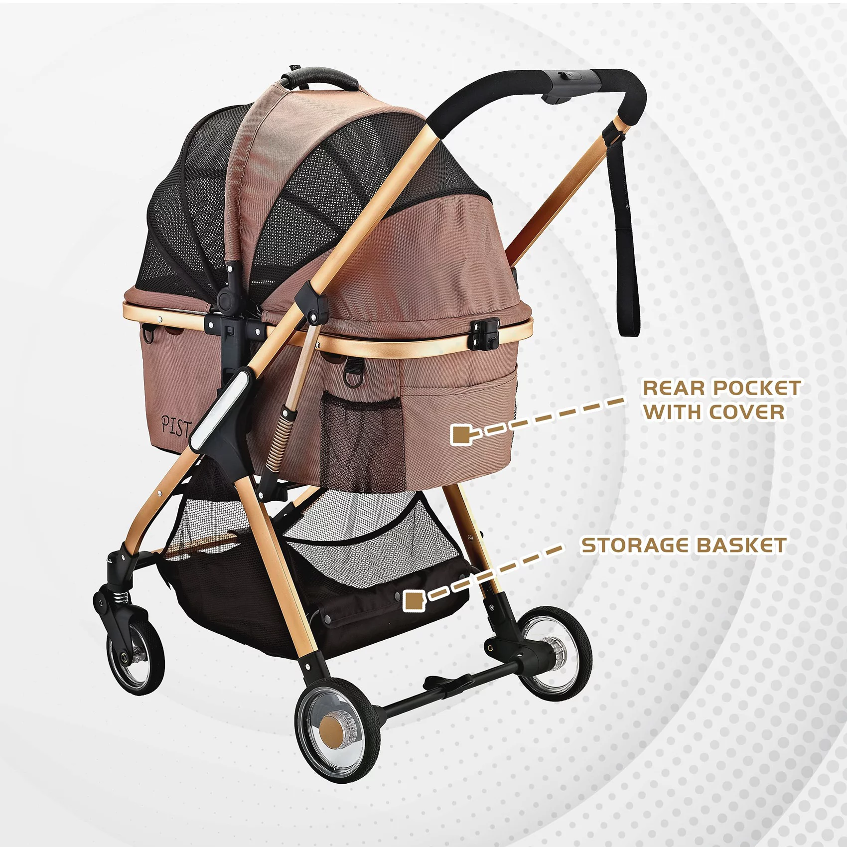 ENZO Pet Stroller Pista Super-Lightweight 3-In-1 Stroller, Travel Carrier, Car Seat For Pets (Gold)