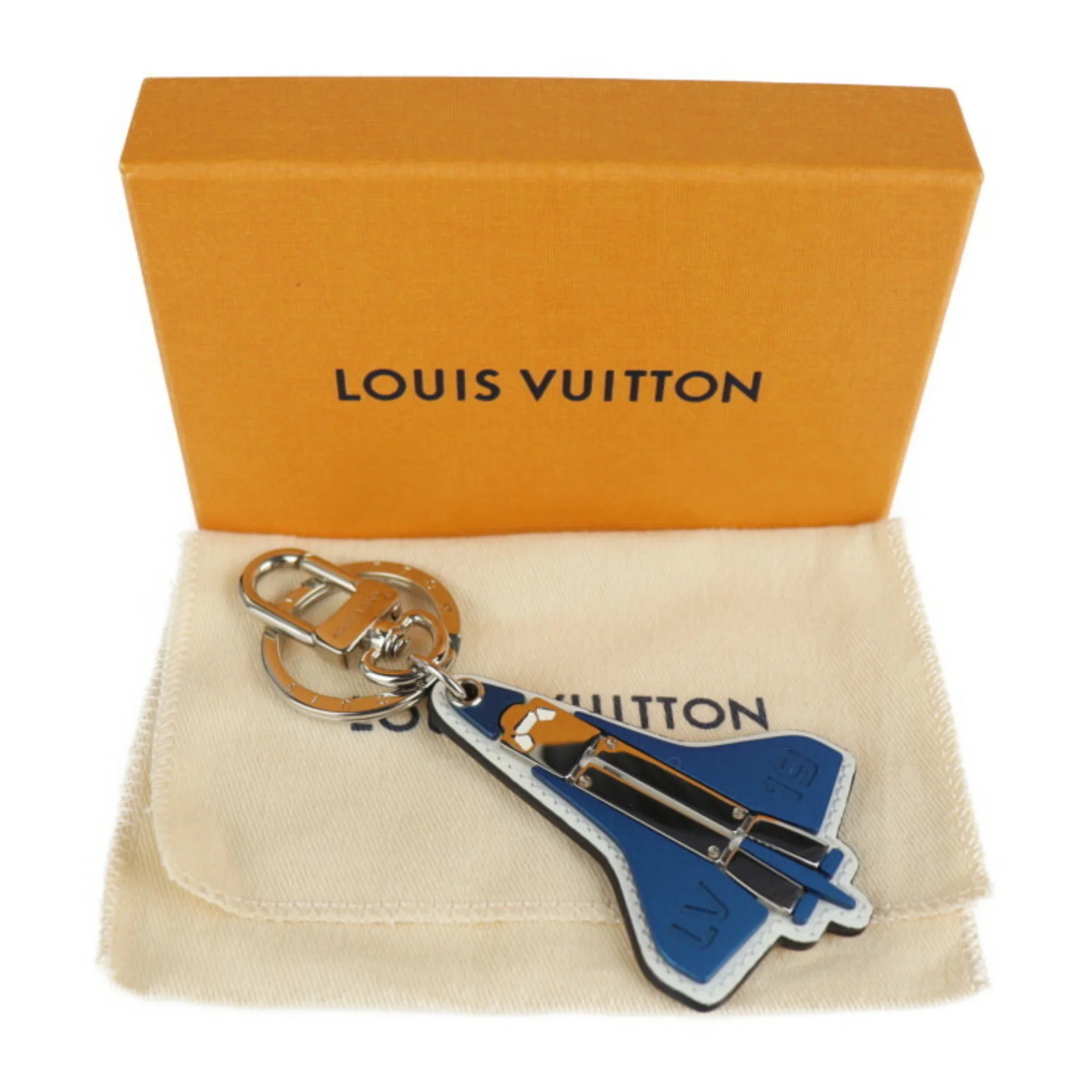 Pre-Owned LOUIS VUITTON Louis Vuitton Porto Clé Mascot Locket Keychain MP2214 Metal Leather Blue Silver White (Good)