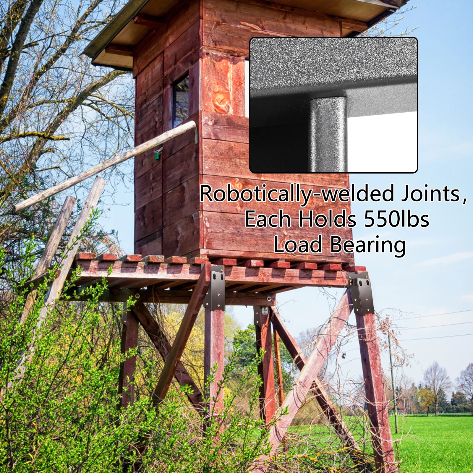 BENTISM Deer Blind Brackets 4 x 4 Deer Stand Brackets Powder Coated Steel Tree House Brackets Heavy Duty Deer Stands 4 pcs Elevated Deer Blinds for Outdoor Platform and Hunting Stand W/ Screw Kit