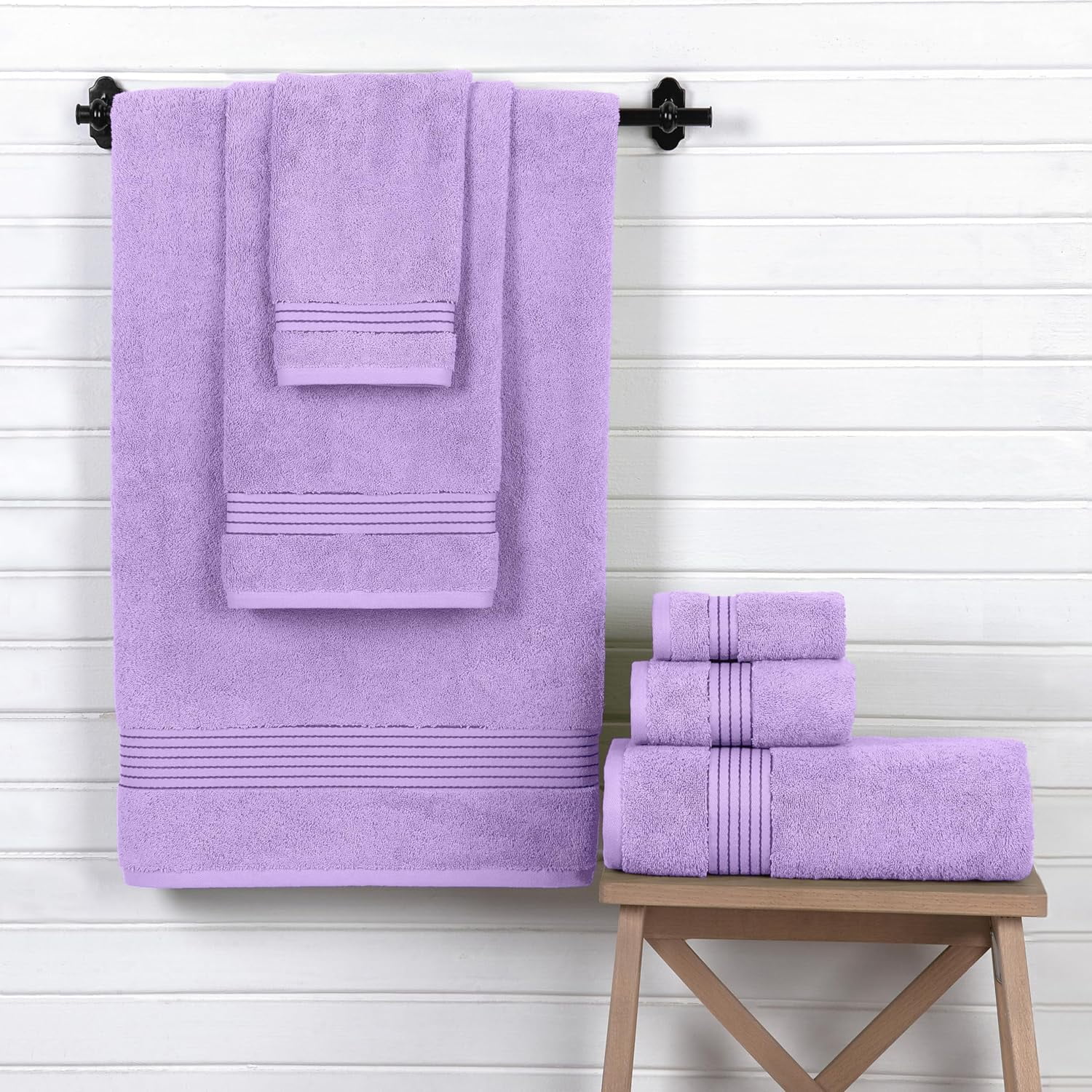 Hotel Quality Turkish Towel Set for Bathroom (6 Pcs Towel Set), Lilac