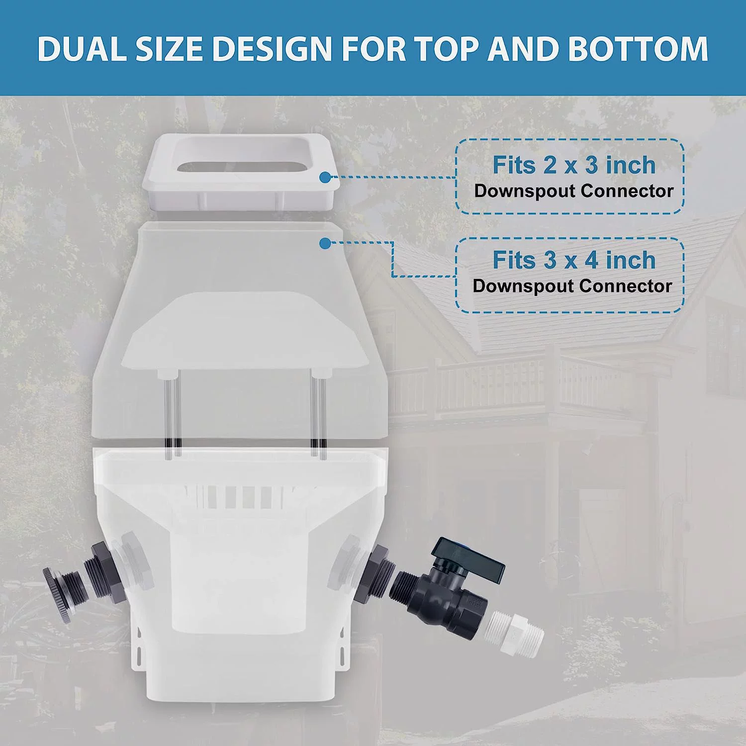 Downspout Rainwater Collection Diverter Fits 2x3 and 3x4-inch Standard Downspouts, Upgrade Rainwater Collection System, Rain Barrel Diverter Kit, Rainwater Catching System from Gutter - White
