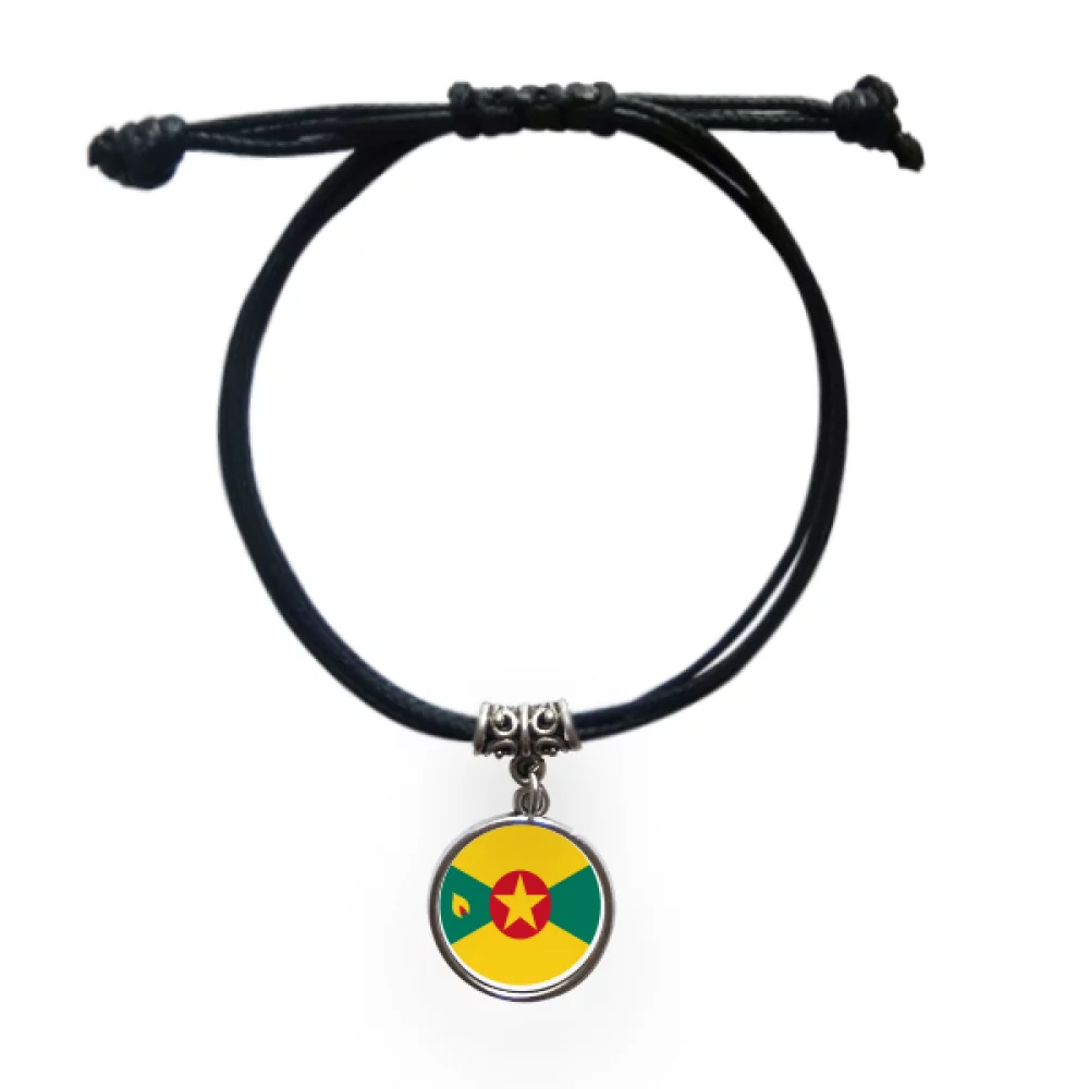 Grenada North Ameica National Emblem Bracelet Leather Rope Wristband Black Jewelry