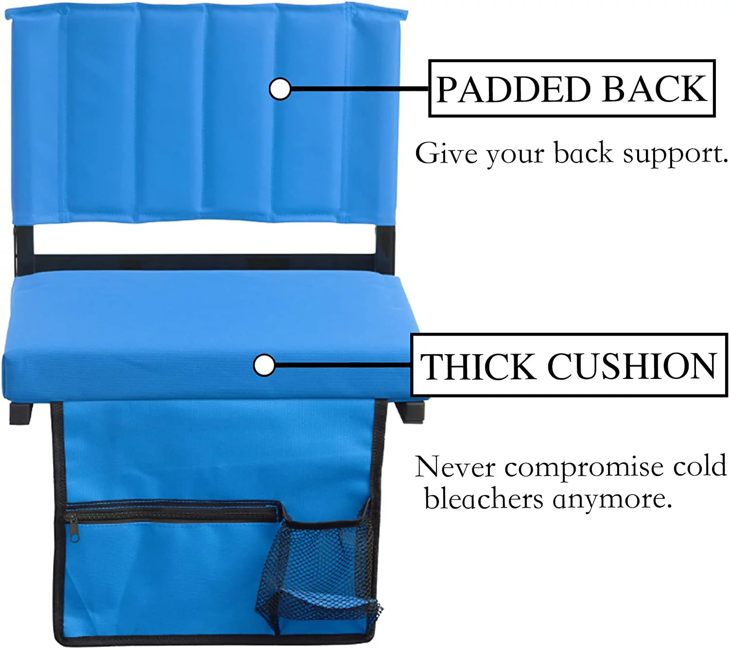 D&D Products 2-Pack of Stadium Seat for Bleachers with Padded Cushion Foldable Stadium Chairs with Strap and Cup Holder