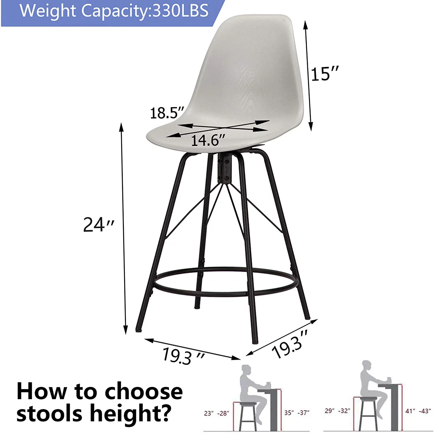 U-ToBe  30inch Mid Century Swivel Barstools Set of 4 with Back, Modern Counter Bar Height Stools Armless Bar Chairs Side Chair-White