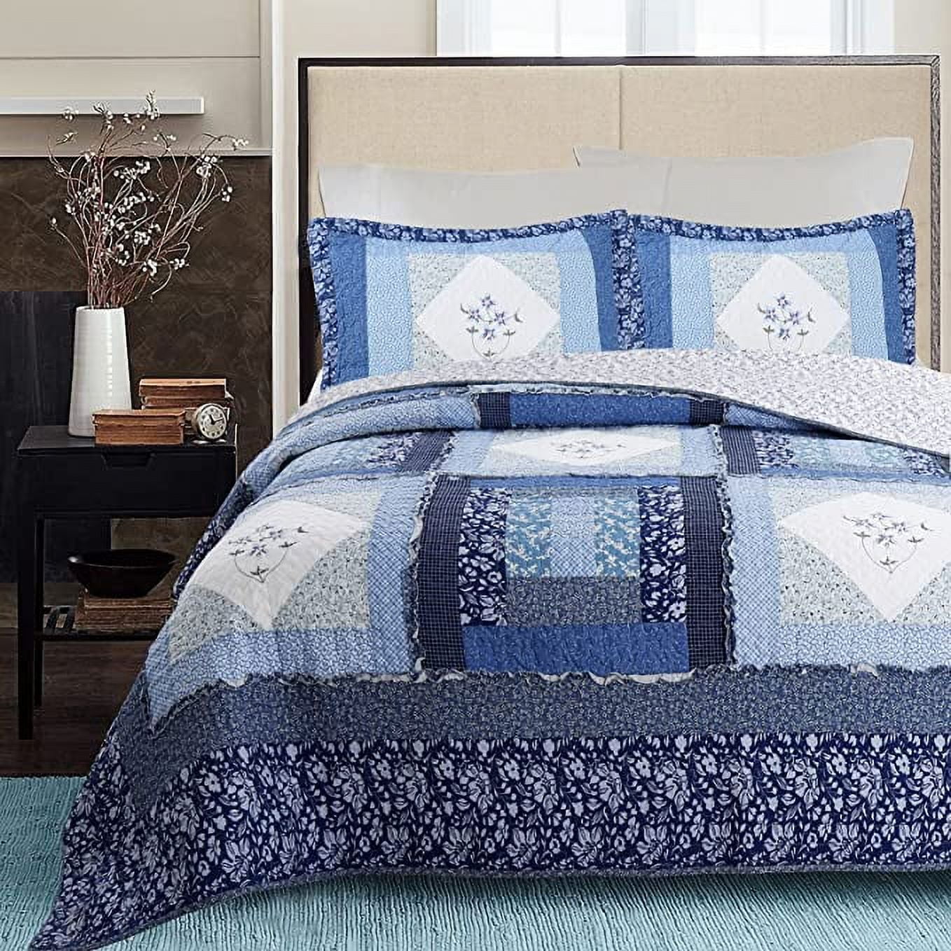 Cozy Line Freesia Patchwork 3-piece Reversible Cotton Quilt Bedding Set Queen