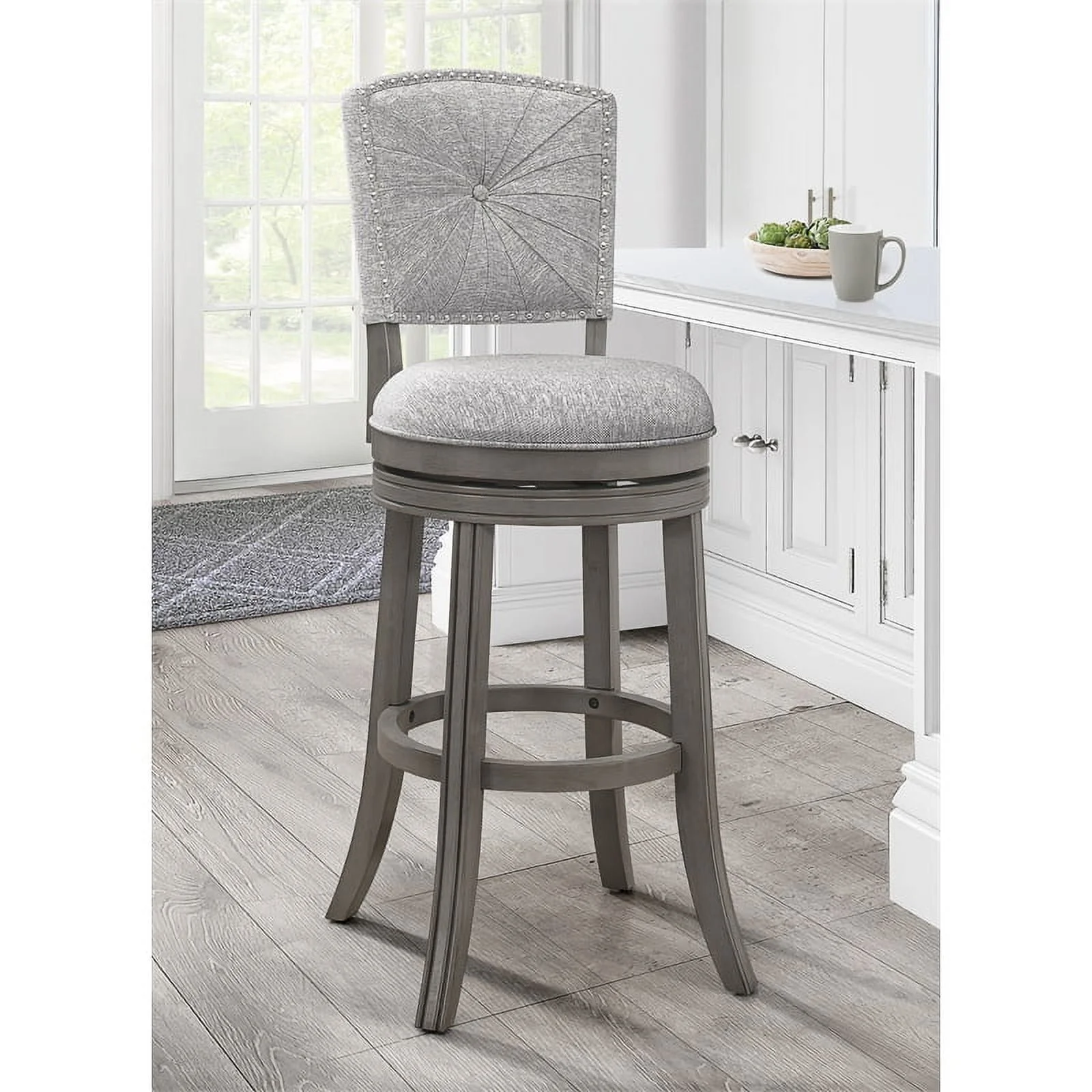 Home Square 3 Piece Upholstered Swivel Wood Bar Stool Set in Antique Gray