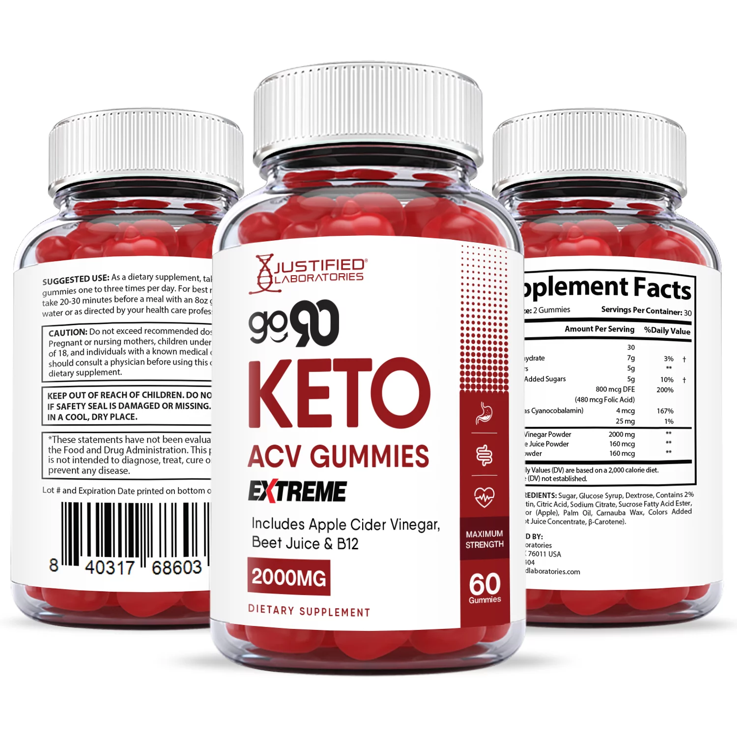 (3 Pack) Go 90 Keto Extreme ACV Gummies 2000mg Dietary Supplement 180 Gummys