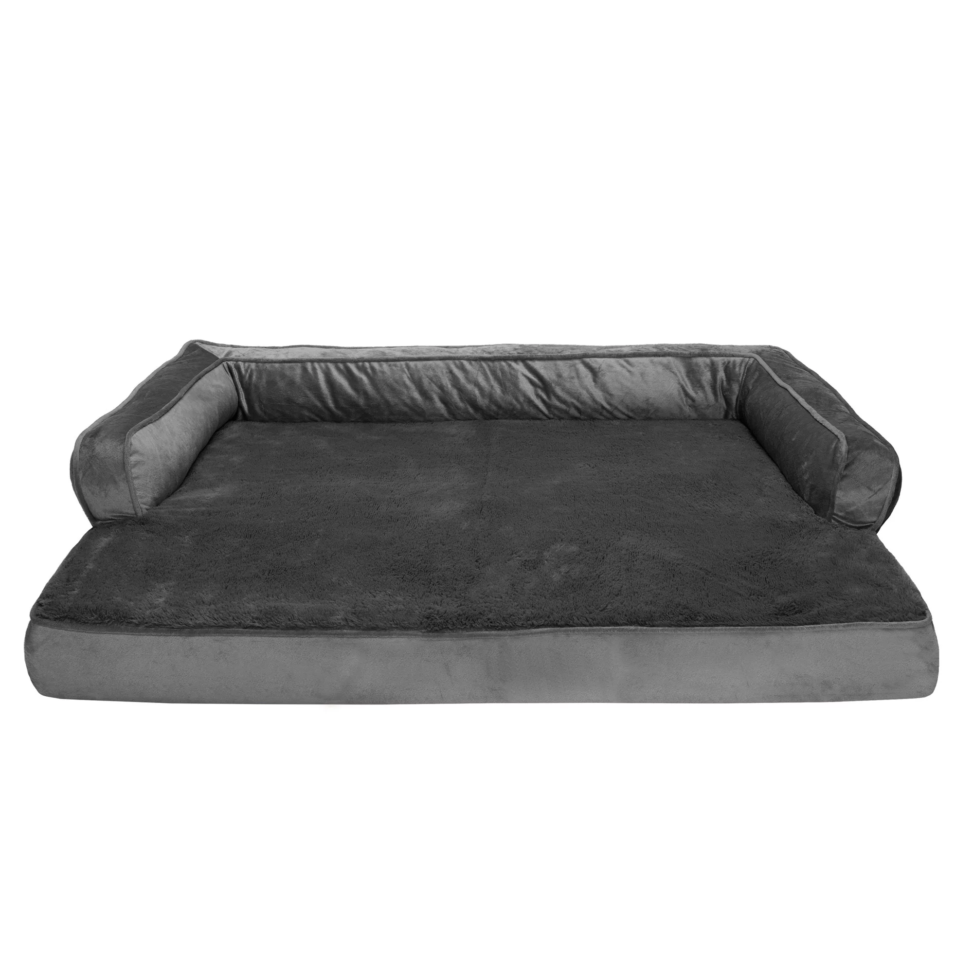 FurHaven Pet Products Plush & Velvet Comfy Couch Orthopedic Sofa-Style Pet Bed for Dogs & Cats - Dark Gray, Jumbo