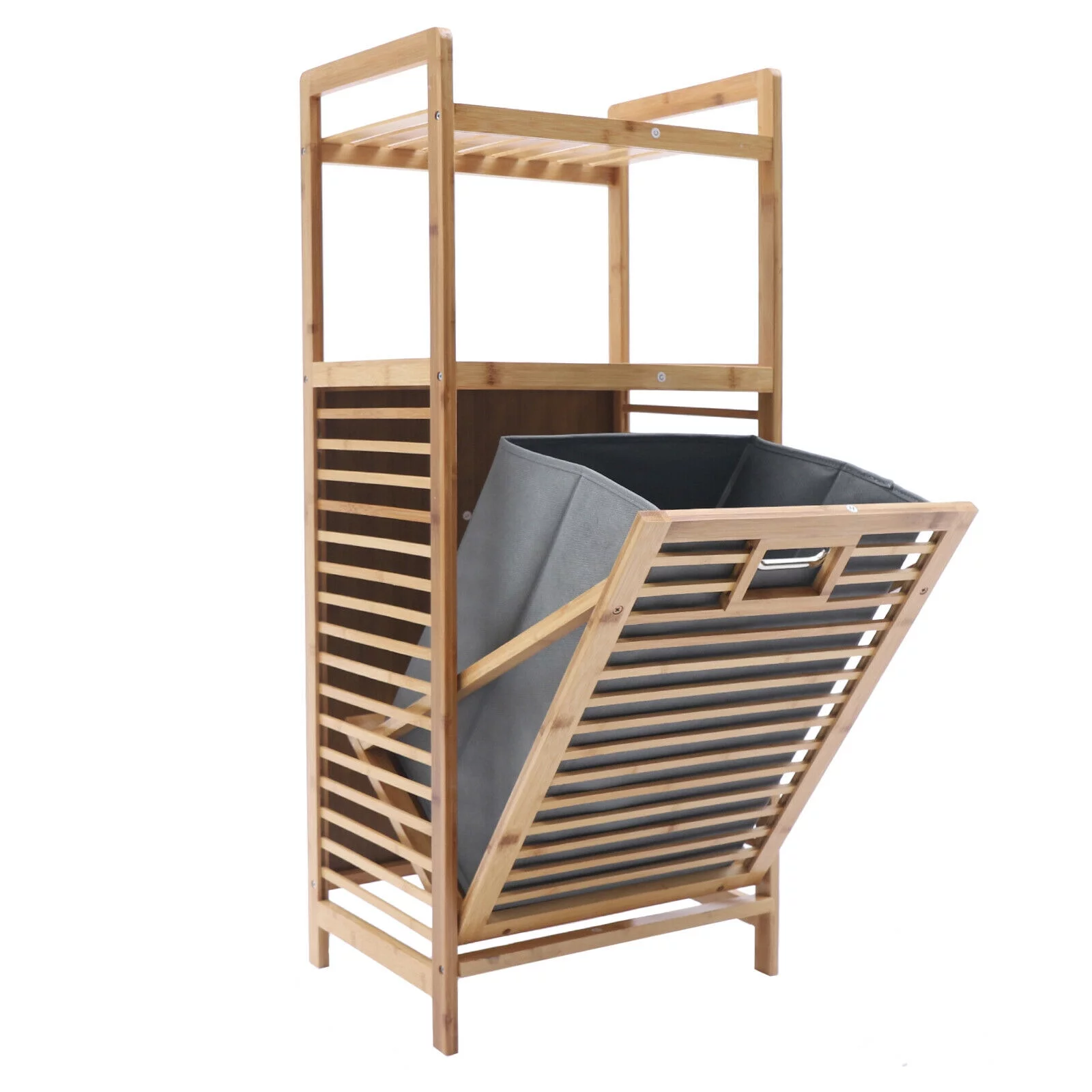 2-Layer Bamboo Laundry Hamper Basket Storage Dirty Clothes Tilt Out Baskets NEW
