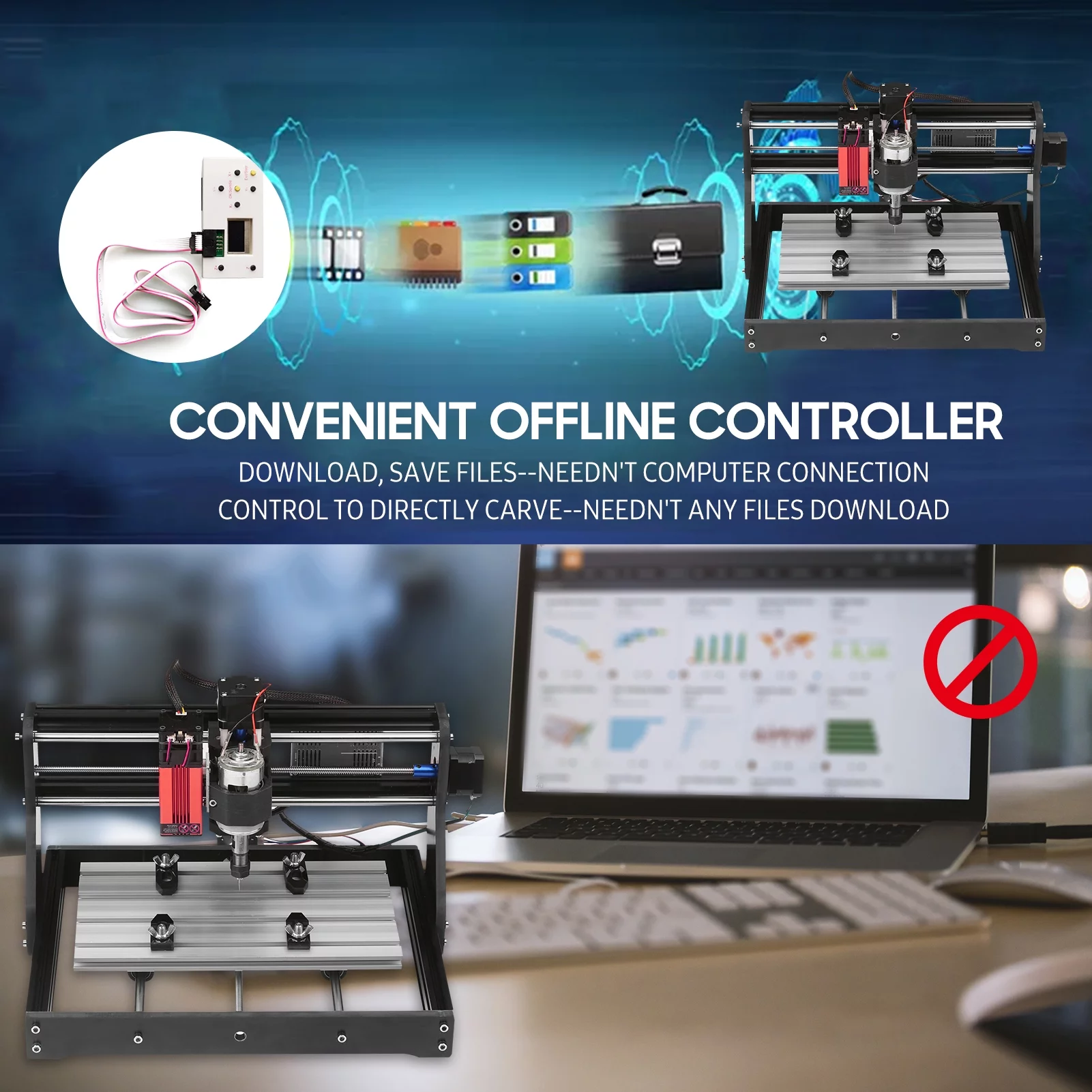 30*18 Pro Router Kit GRBL Control 3 with with Offline Controller 10W Module Acrylic PCB PVC Wood Carving Milling Engraving Machine Engraver XYZ Working Area 300x180x40mm (EU Plug)