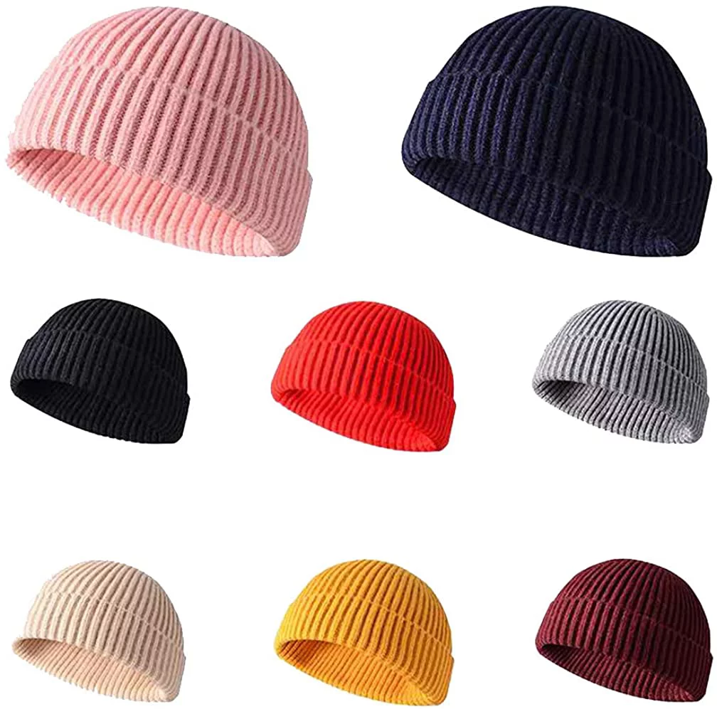 GRNSHTS Fisherman Beanie for Men Women, Knit Cuff Beanie Cap Short Beanie Hat, Winter Warm Hat (Gray)