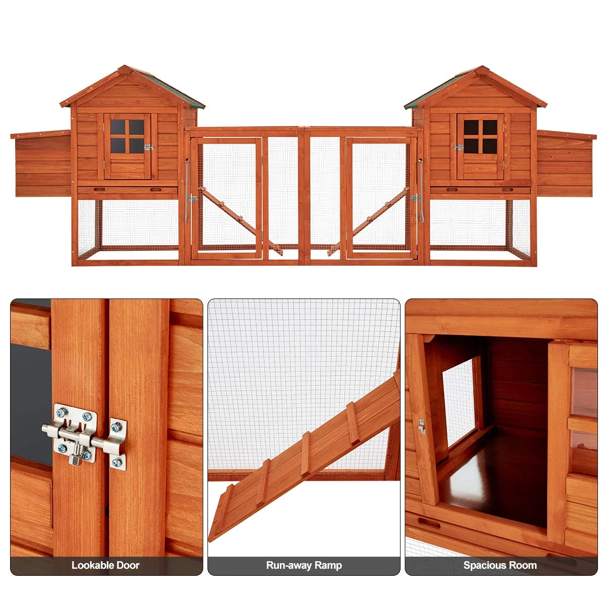 YODOLLA 144” Large Wooden Chicken Coop, Outdoor Hens House with Ramps and Nesting Boxes,Brown