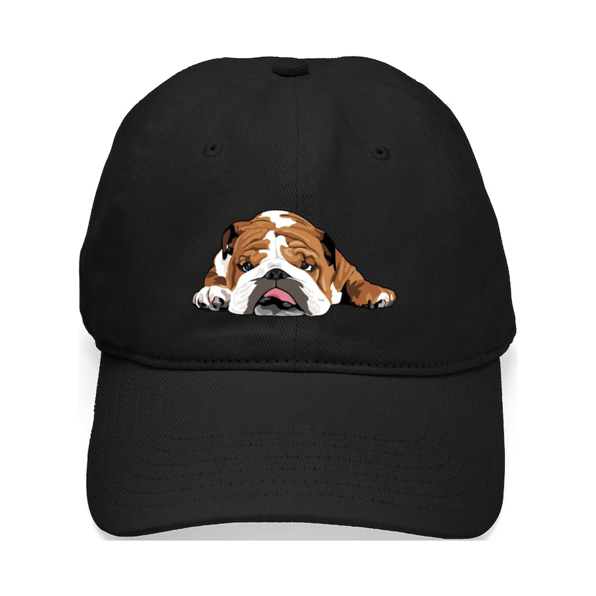 CafePress - Teddy The English Bulldog Black Cap - Printed Adjustable Cotton Canvas Black Baseball Hat