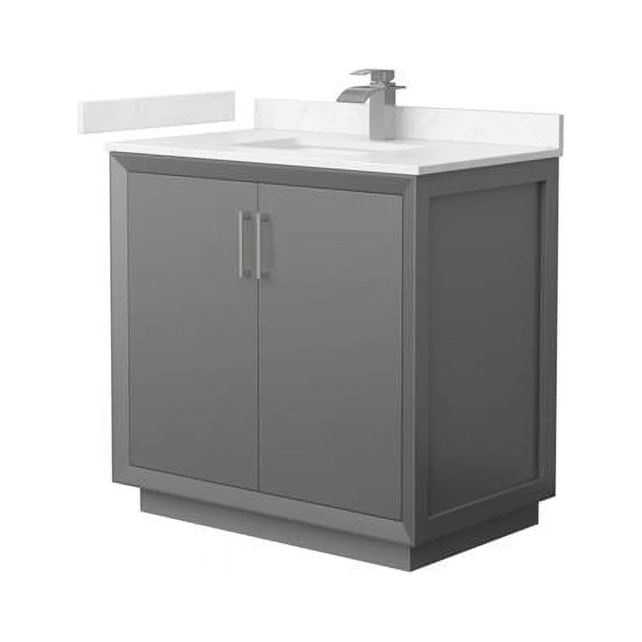 36 in. Strada Single Bathroom Vanity, Dark Gray, Carrara Cultured Marble Countertop, Undermount Square Sink & Brushed Nickel Trim