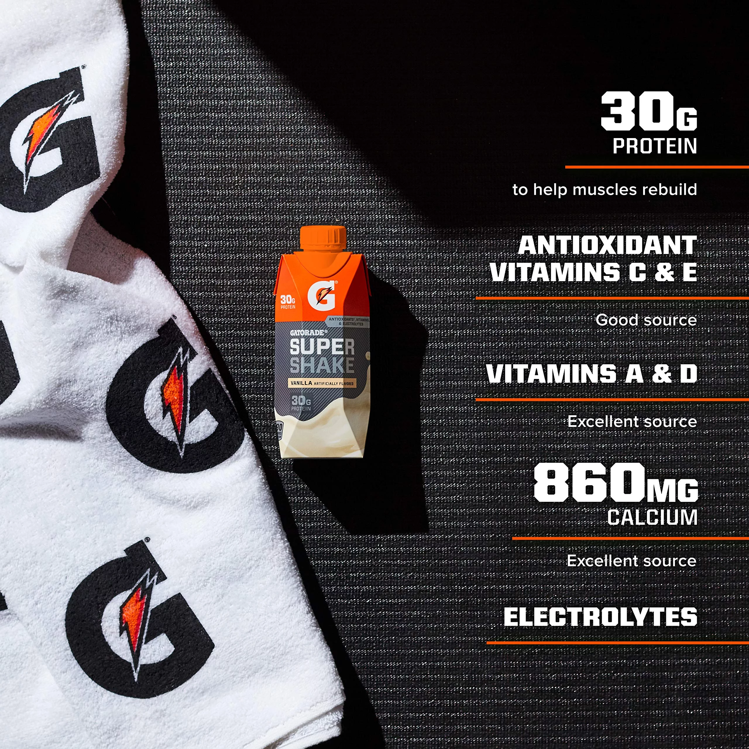 Gatorade Super Shake, Vanilla, 30G Protein, 11.6 Fl Oz Carton, (Pack Of 12)