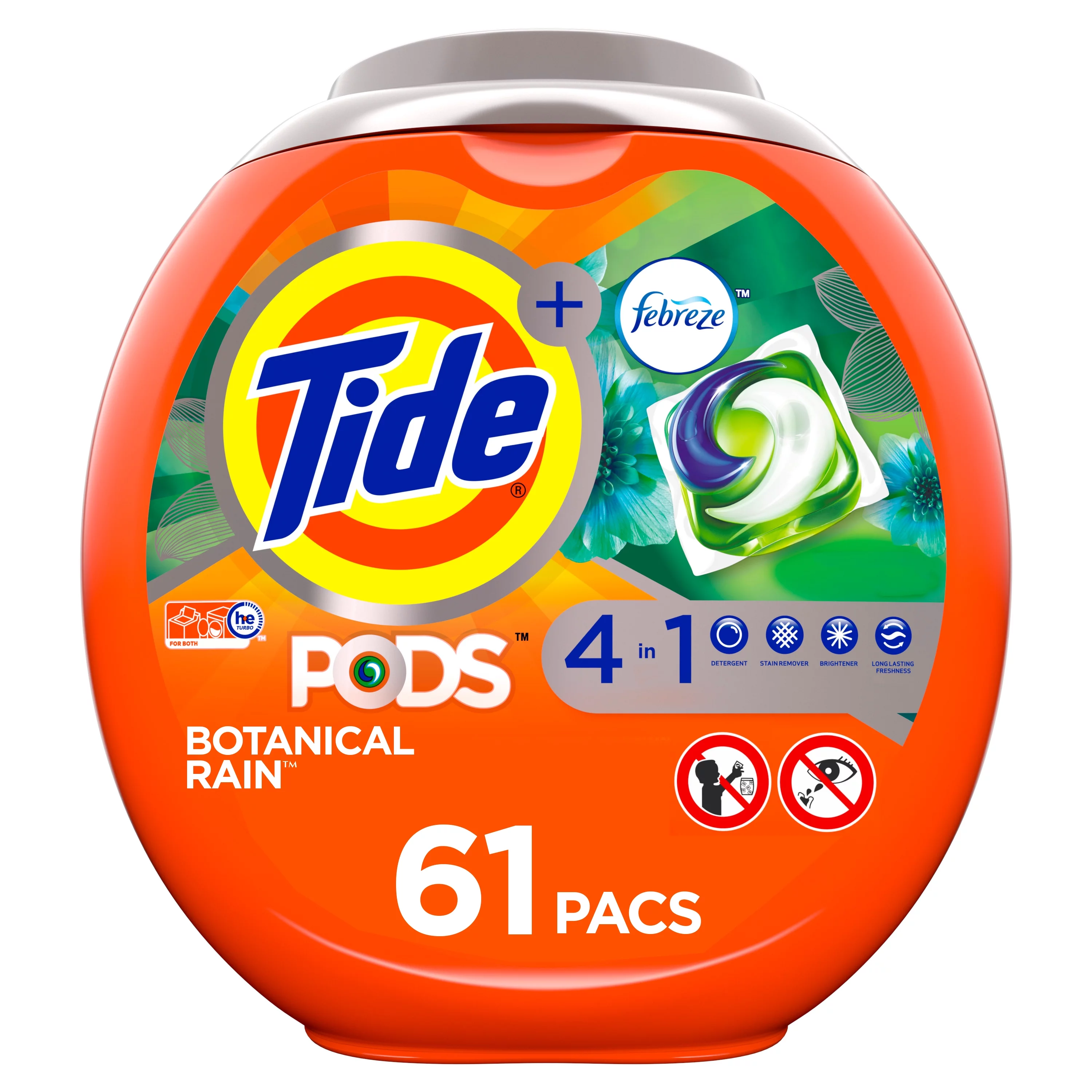 Tide Pods Plus Febreze Botanical Rain, Laundry Detergent Pacs, 61 Ct